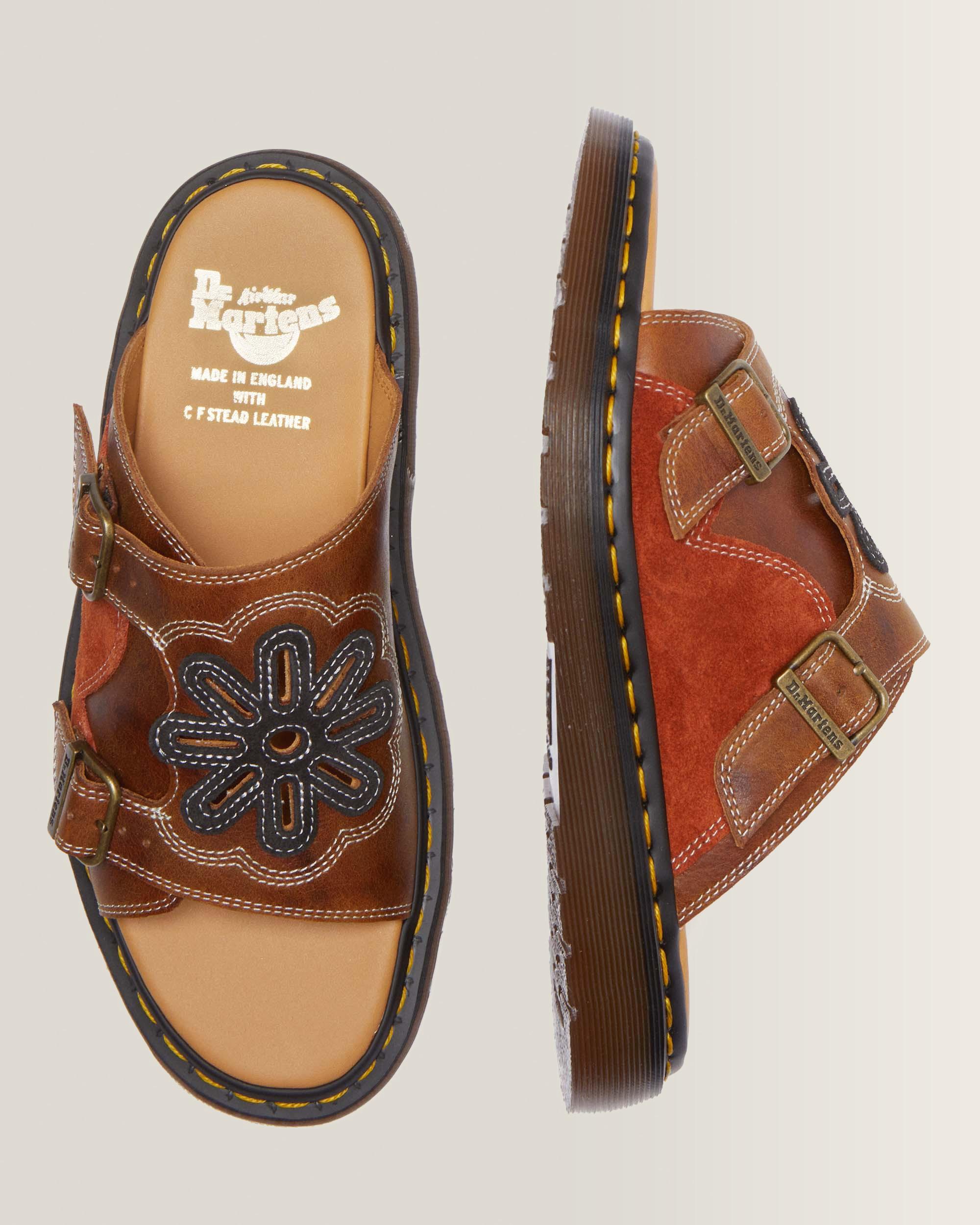 Dayne Made in England Leder & Wildleder Applique Slide Sandalen