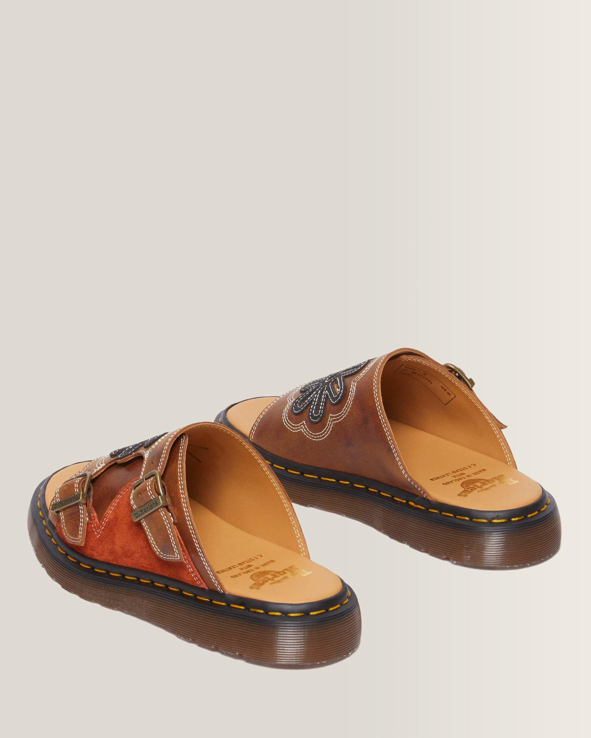 Dayne Made in England Leder & Wildleder Applique Slide Sandalen