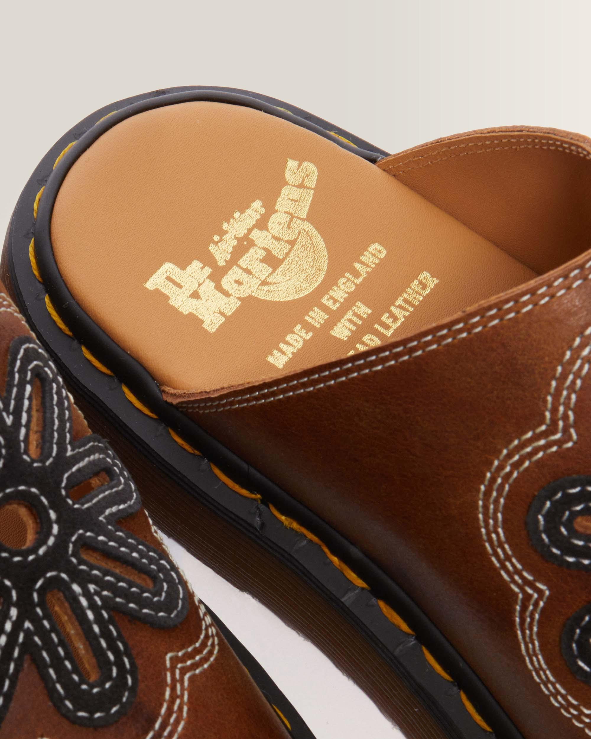 Dayne Made in England Leather & Suede Applique Slide Sandals in