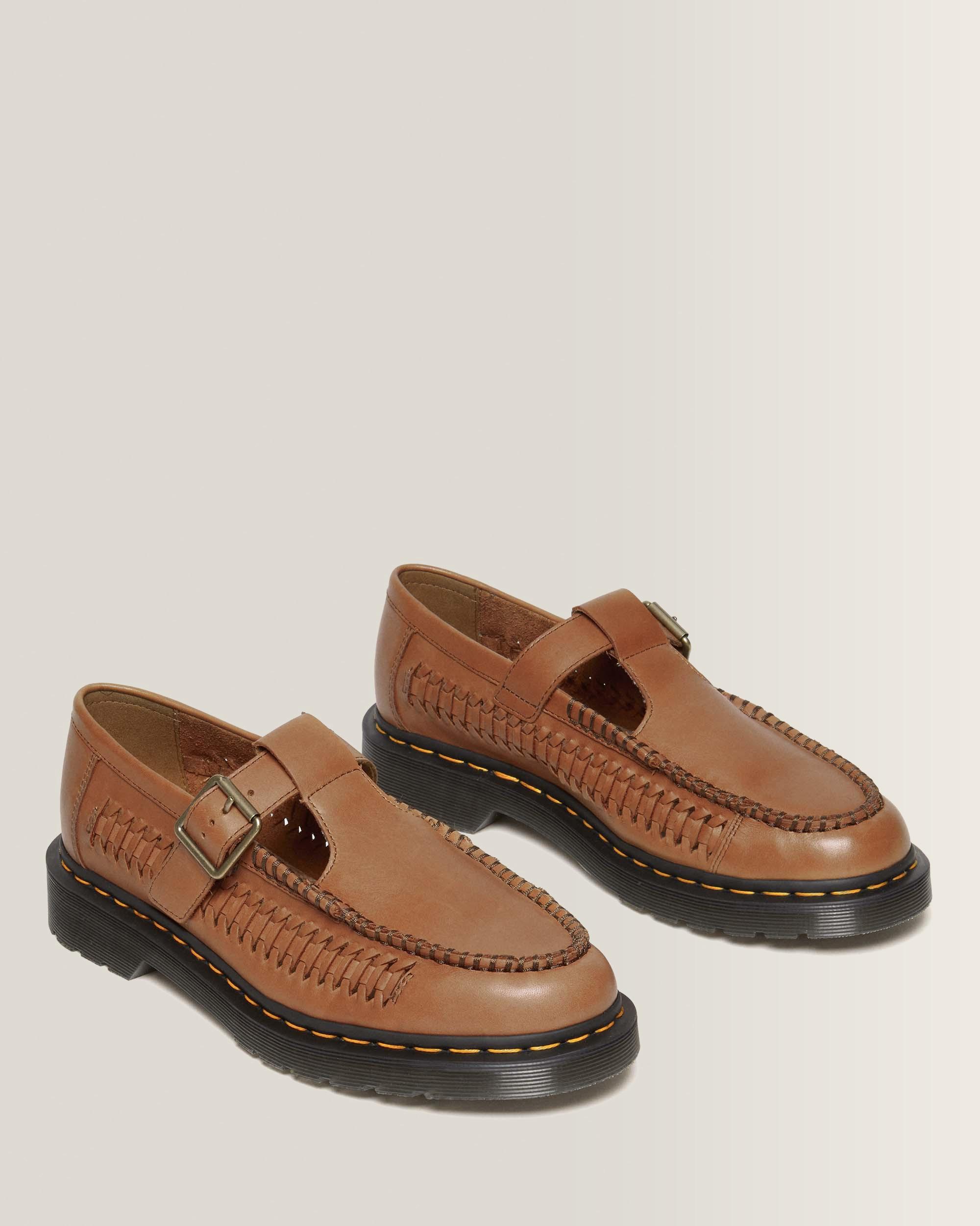 靴 Dr.Martens ADRIAN T-BAR US10 Adrian T-Bar Geweven Leren Mary Jane Schoenen in BRITISH TAN | Dr