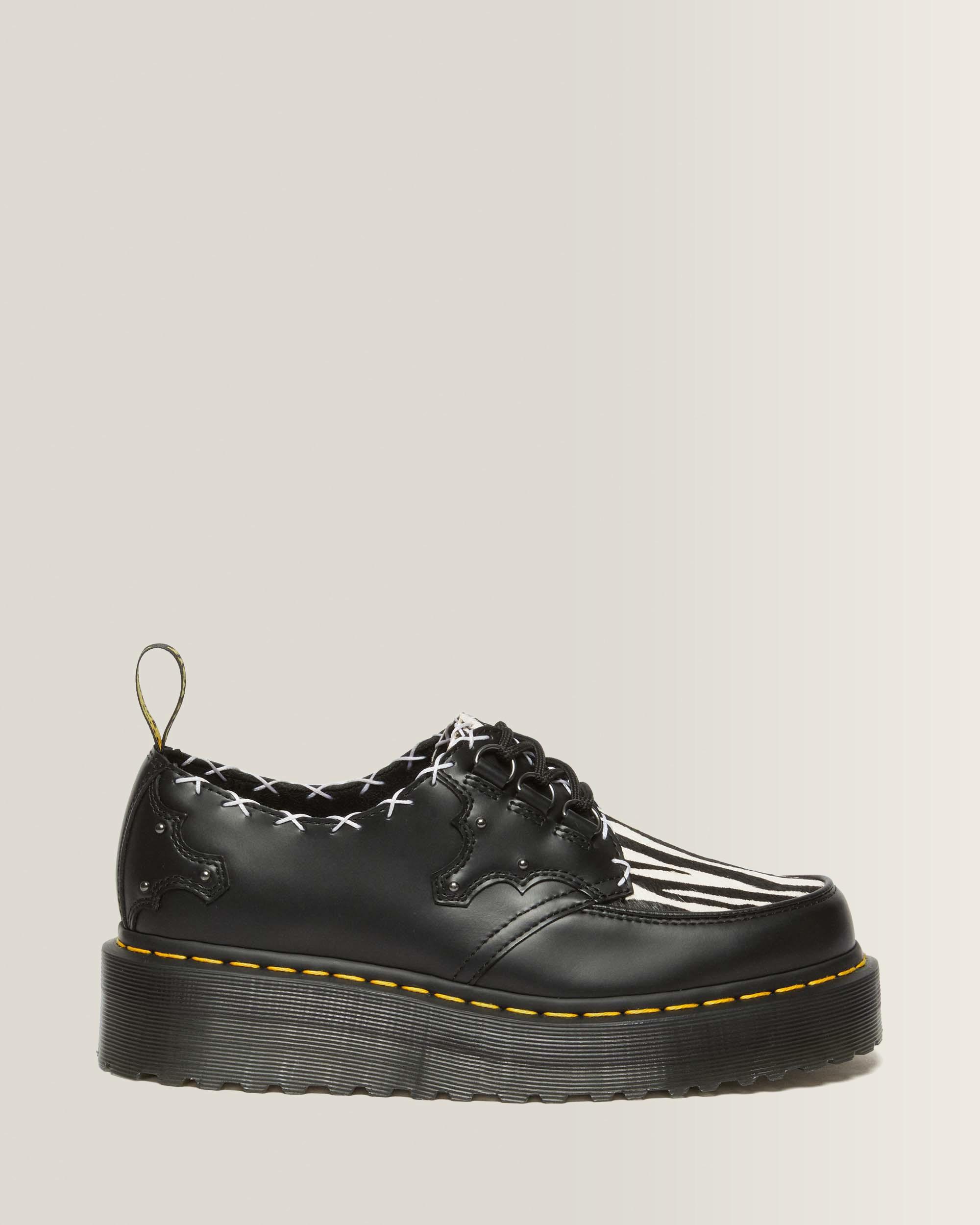 靴 Dr.Martens RAMSEY 3 Tie Shoes Ramsey 3-eye Leather Platform Creepers in Black+Zebra | Dr. Martens™