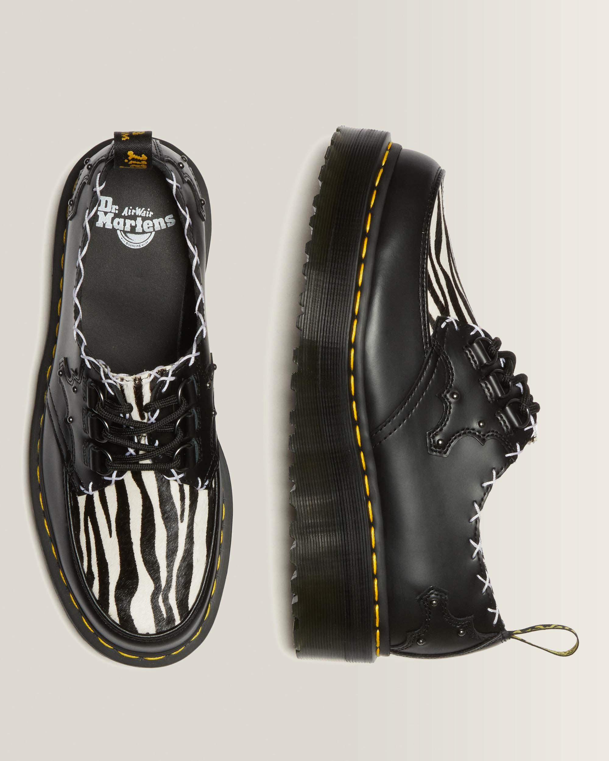 Ramsey 3-eye Leather Platform Creepers in Black+Zebra | Dr. Martens™
