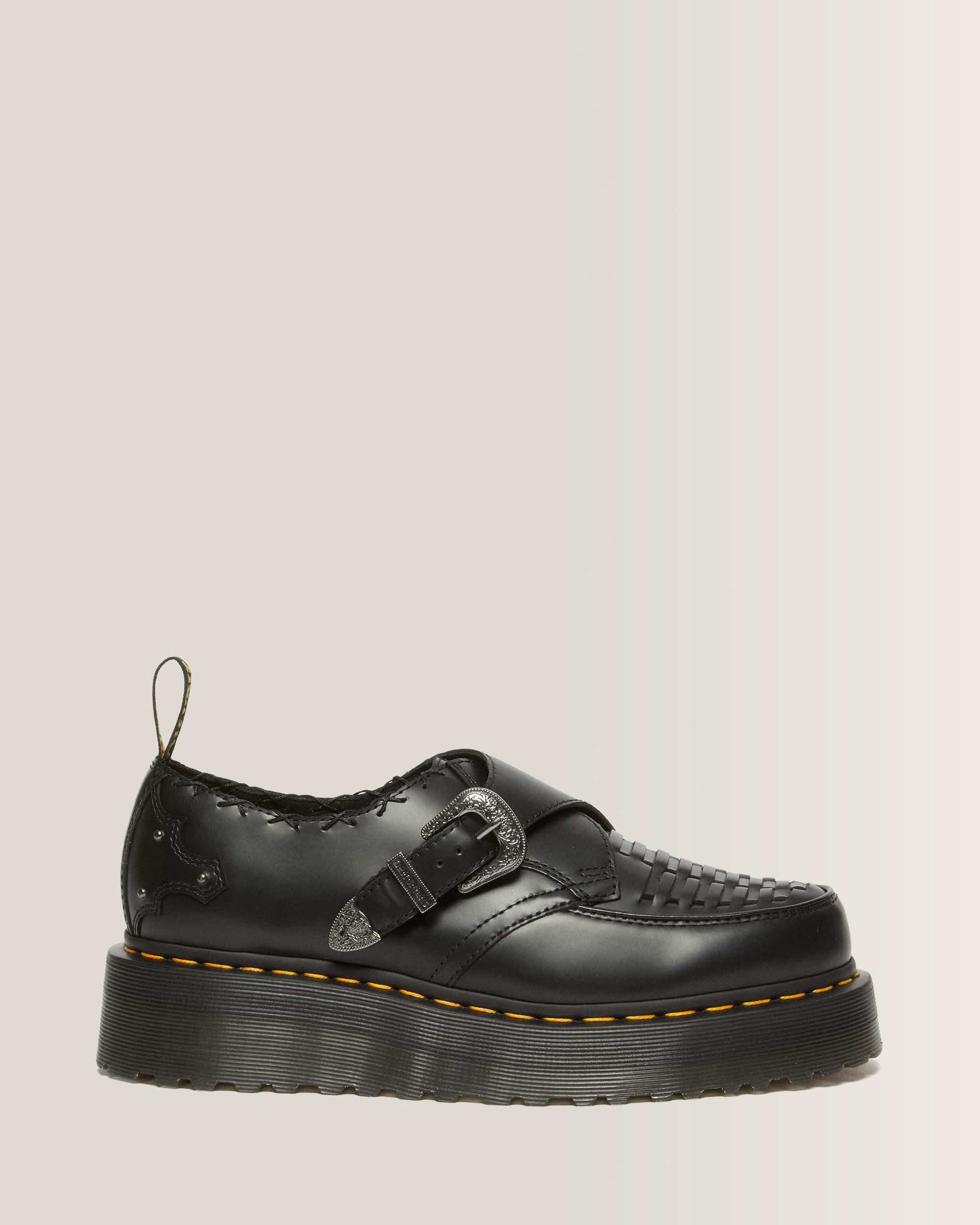 Ramsey Woven Smooth Leather Platform Creepers in Black | Dr. Martens™