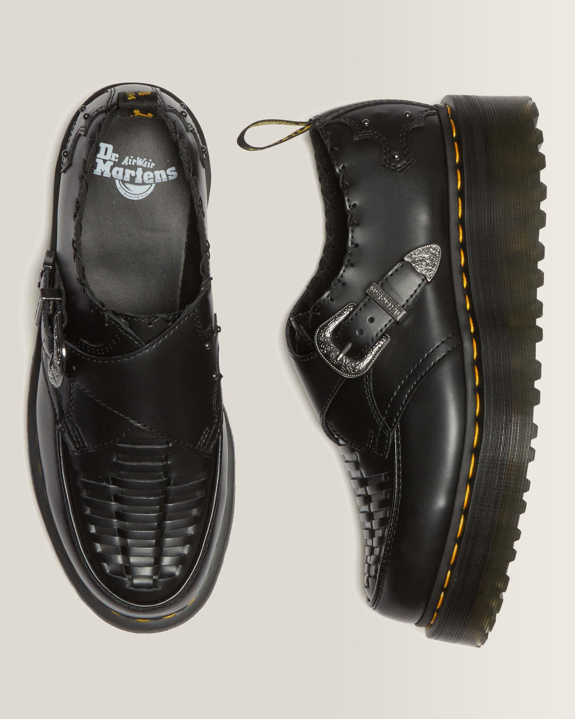 Ramsey Woven Smooth Leather Platform Creepers in Black | Dr. Martens™
