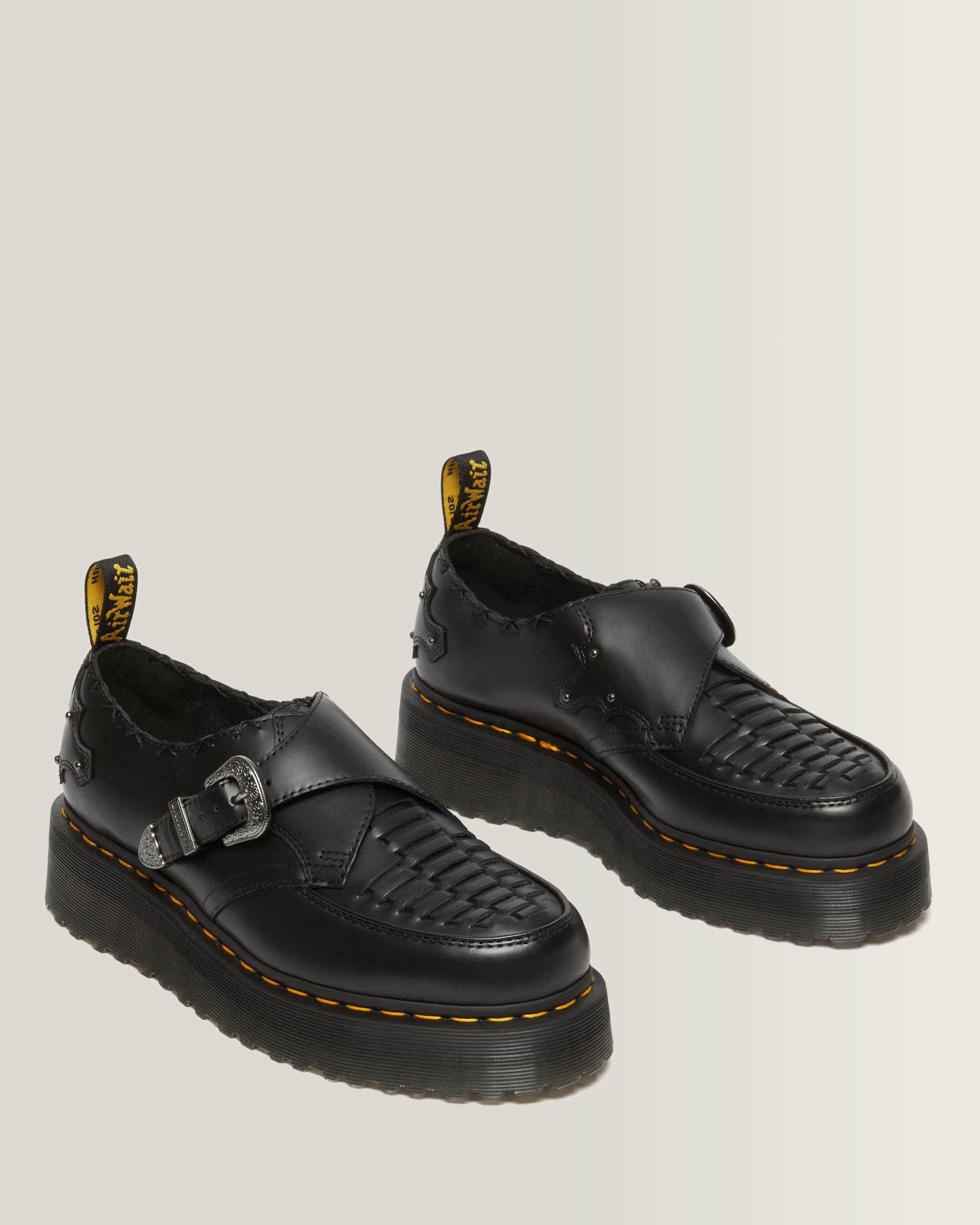 Ramsey Woven Smooth Leather Platform Creepers in Black | Dr. Martens™