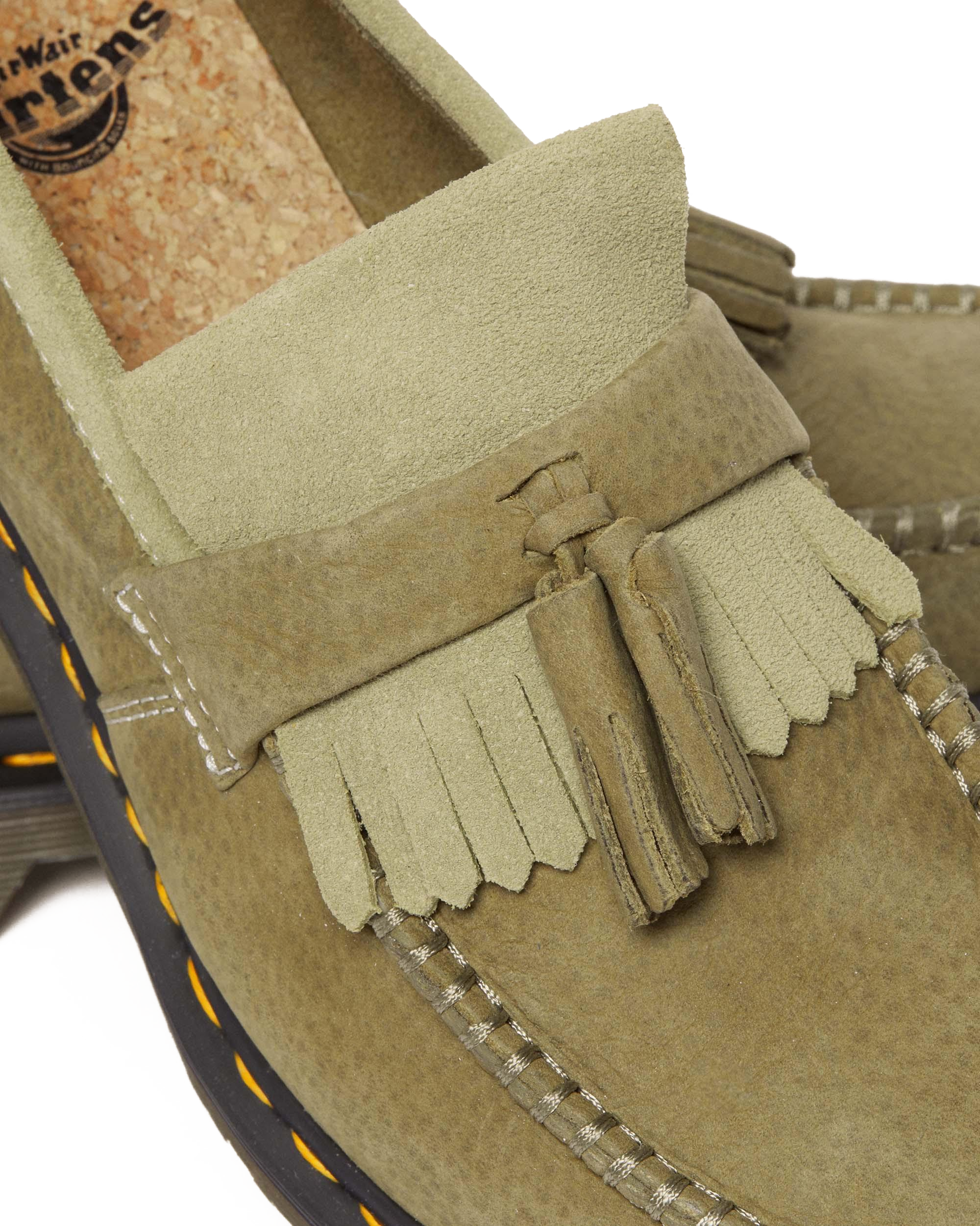 Adrian Tumbled Nubuck Leather Tassel Loafers in Muted Olive | Dr