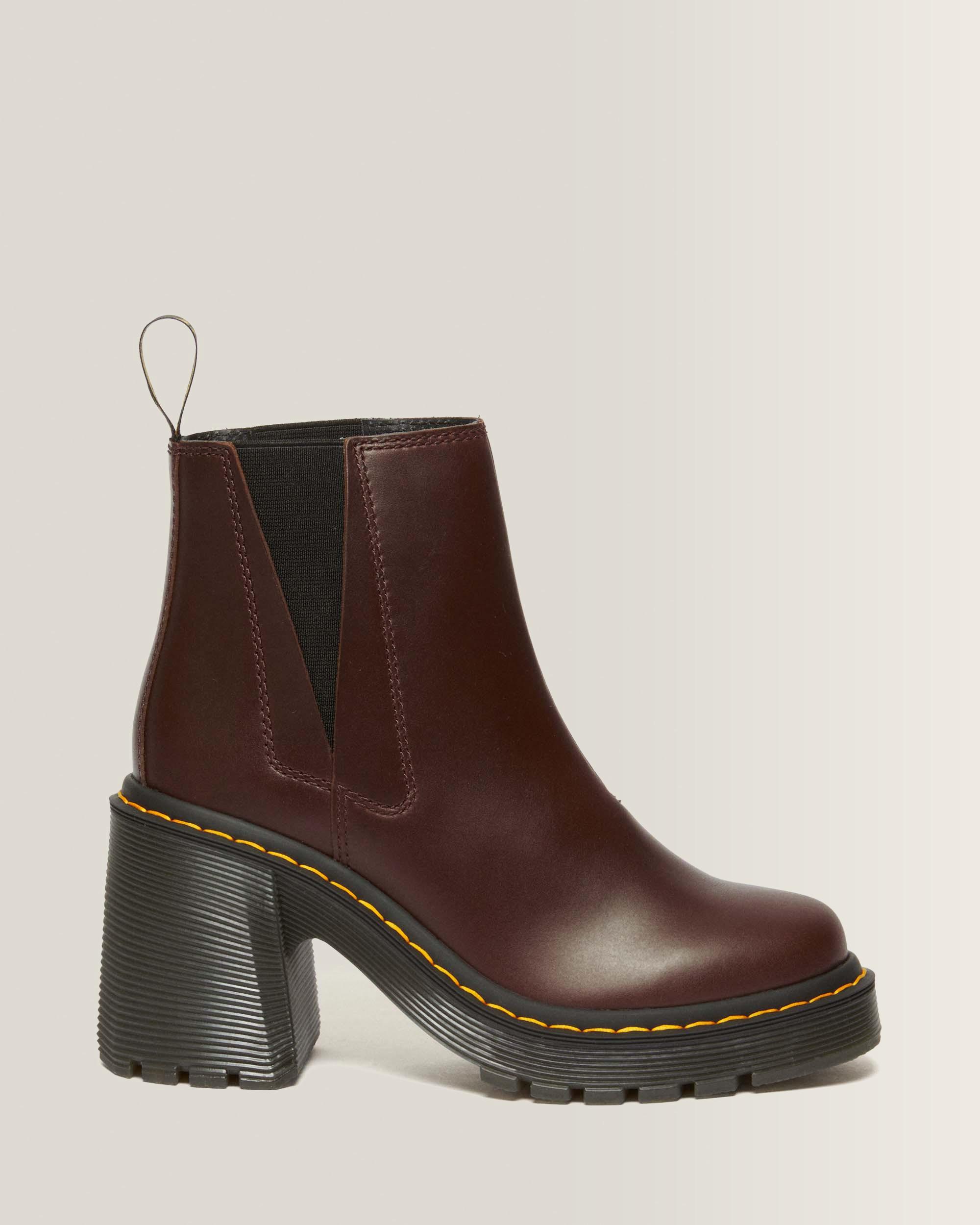 22cm/Dr.Martens SPENCE/ヒールブーツ Spence Leather Flared Heel Chelsea Boots in Dark Brown | Dr. Martens™