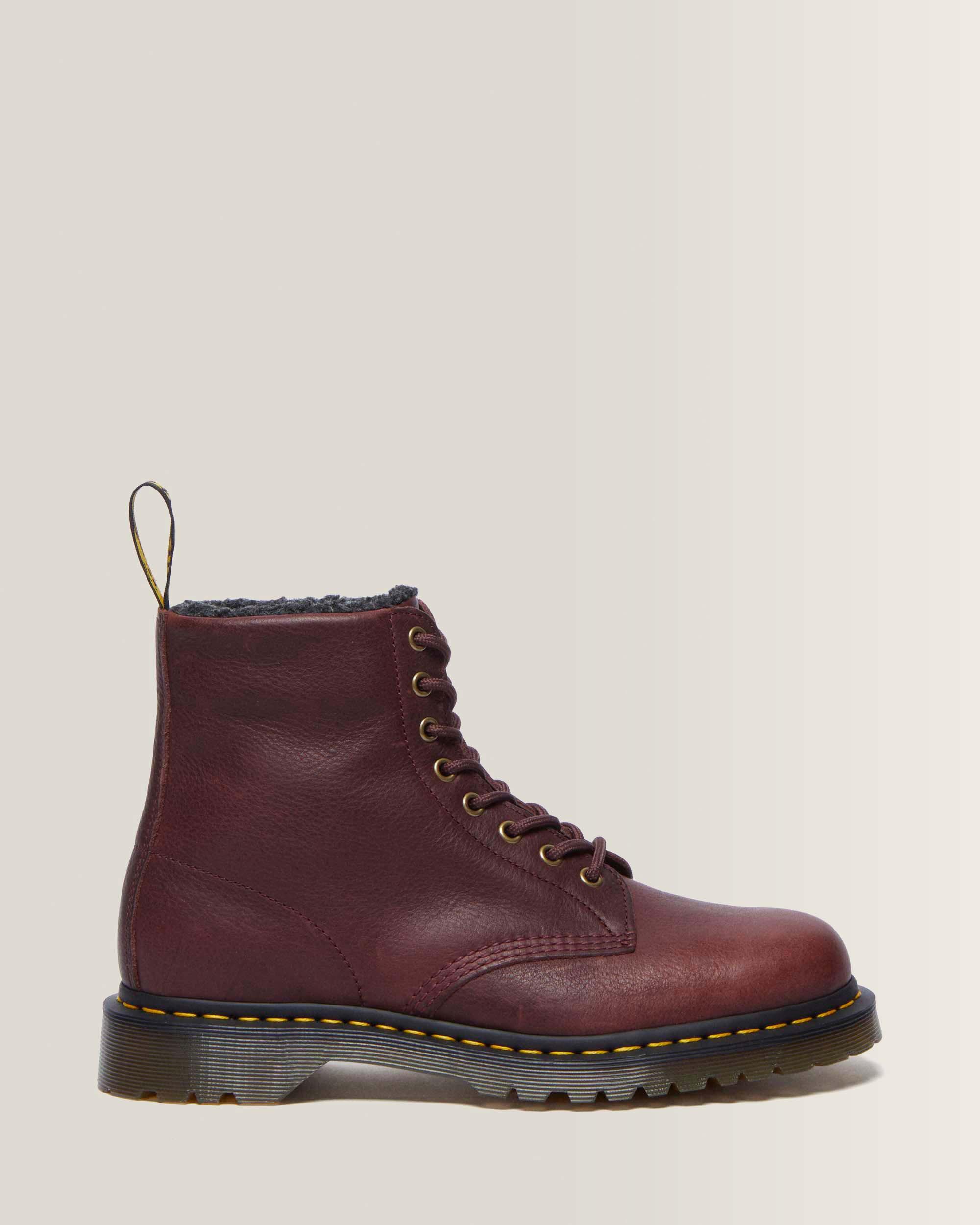 1460 Faux Fur Lined Grizzly Leather Lace Up Boots in Cherry Red