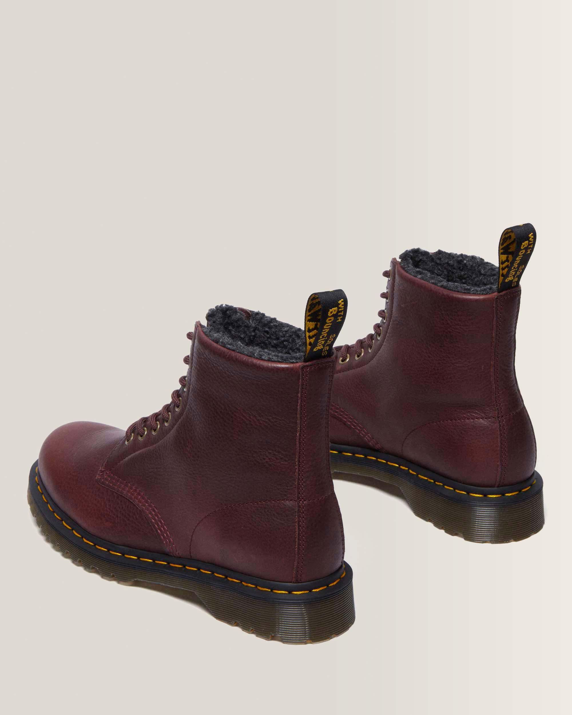 1460 Faux Fur Lined Grizzly Leather Lace Up Boots in Cherry Red