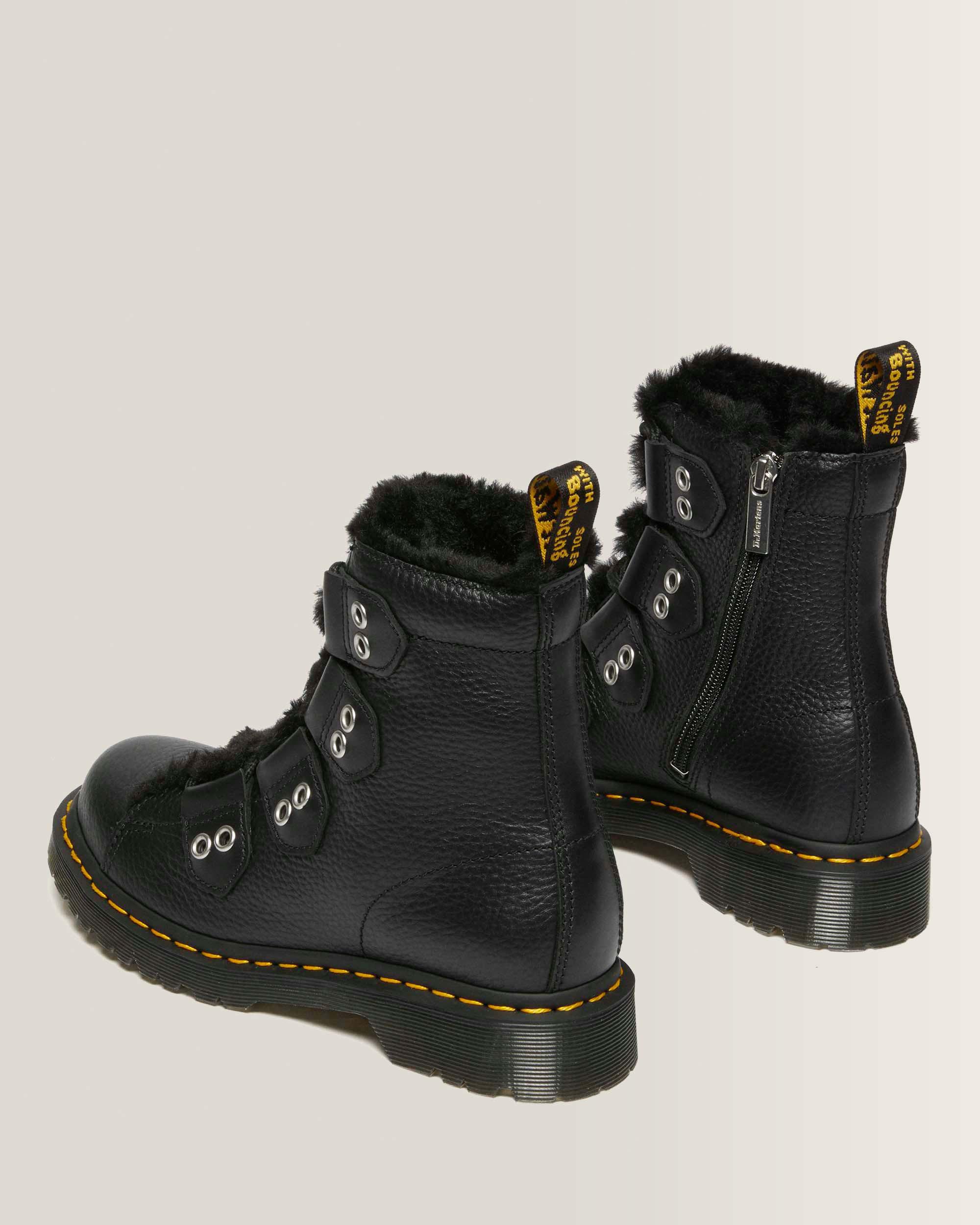 1460 Faux Fur Lined Leather Lace Up Boots in Black | Dr. Martens™