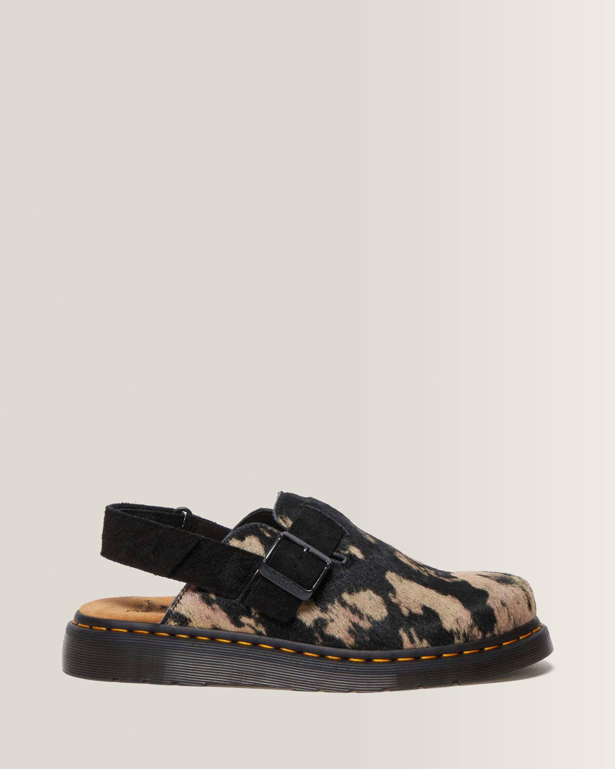 Jorge II Contrast Hair-On Mules in Black+Beige | Dr. Martens™