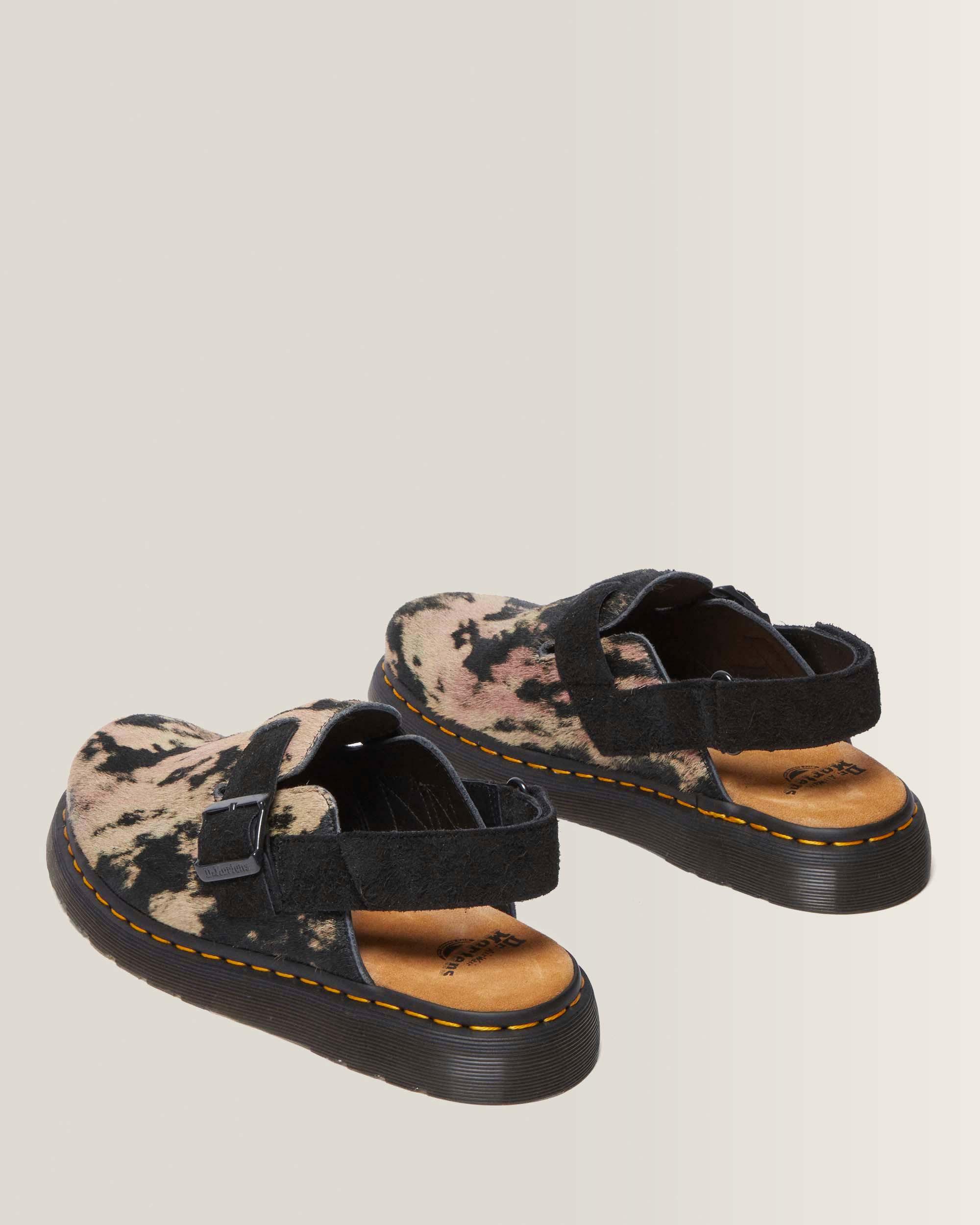 Jorge II Contrast Hair-On Mules in Black+Beige | Dr. Martens™