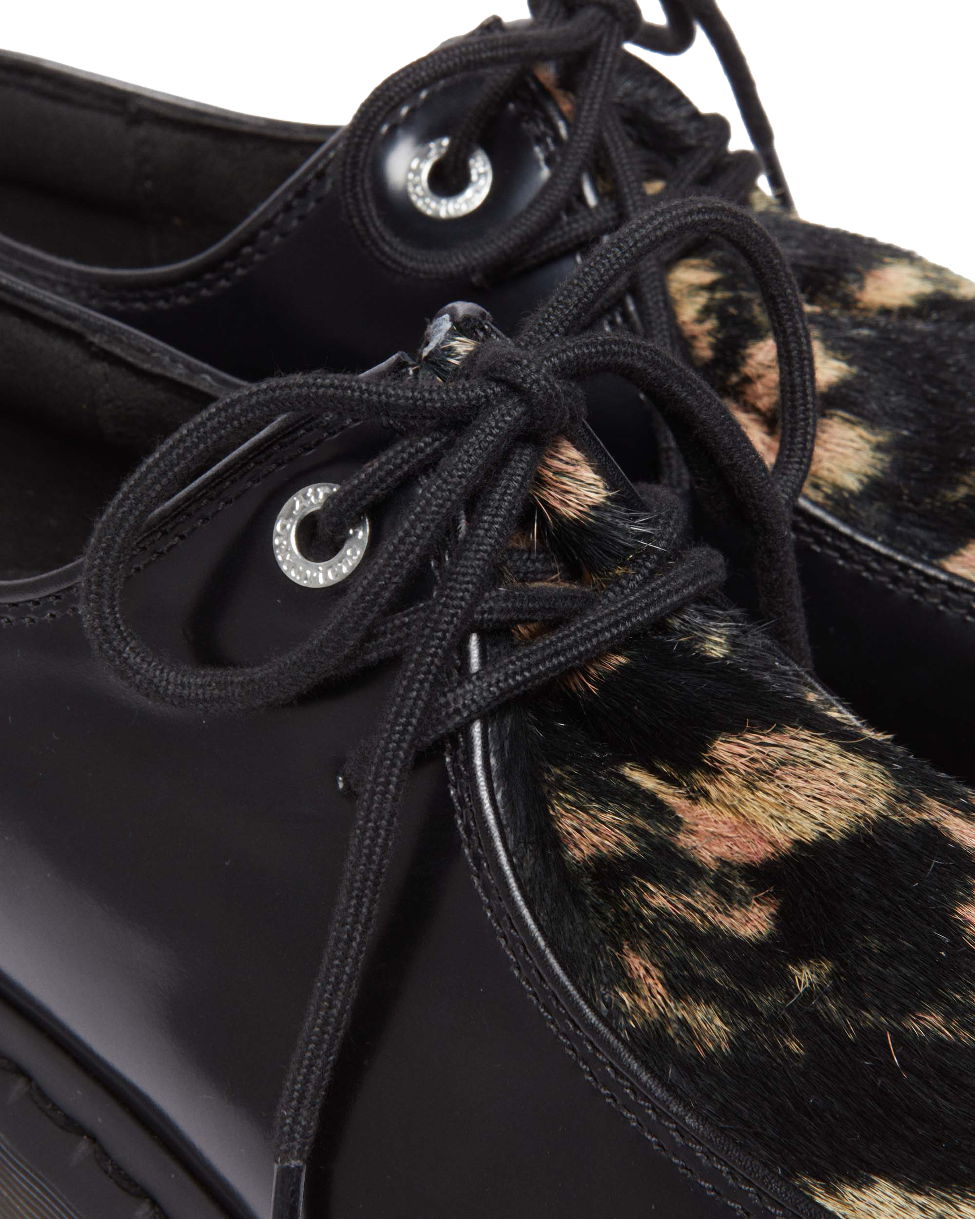 Zeffir 3-eye Hair-On Leather Bex Shoes in Black+Beige | Dr. Martens™