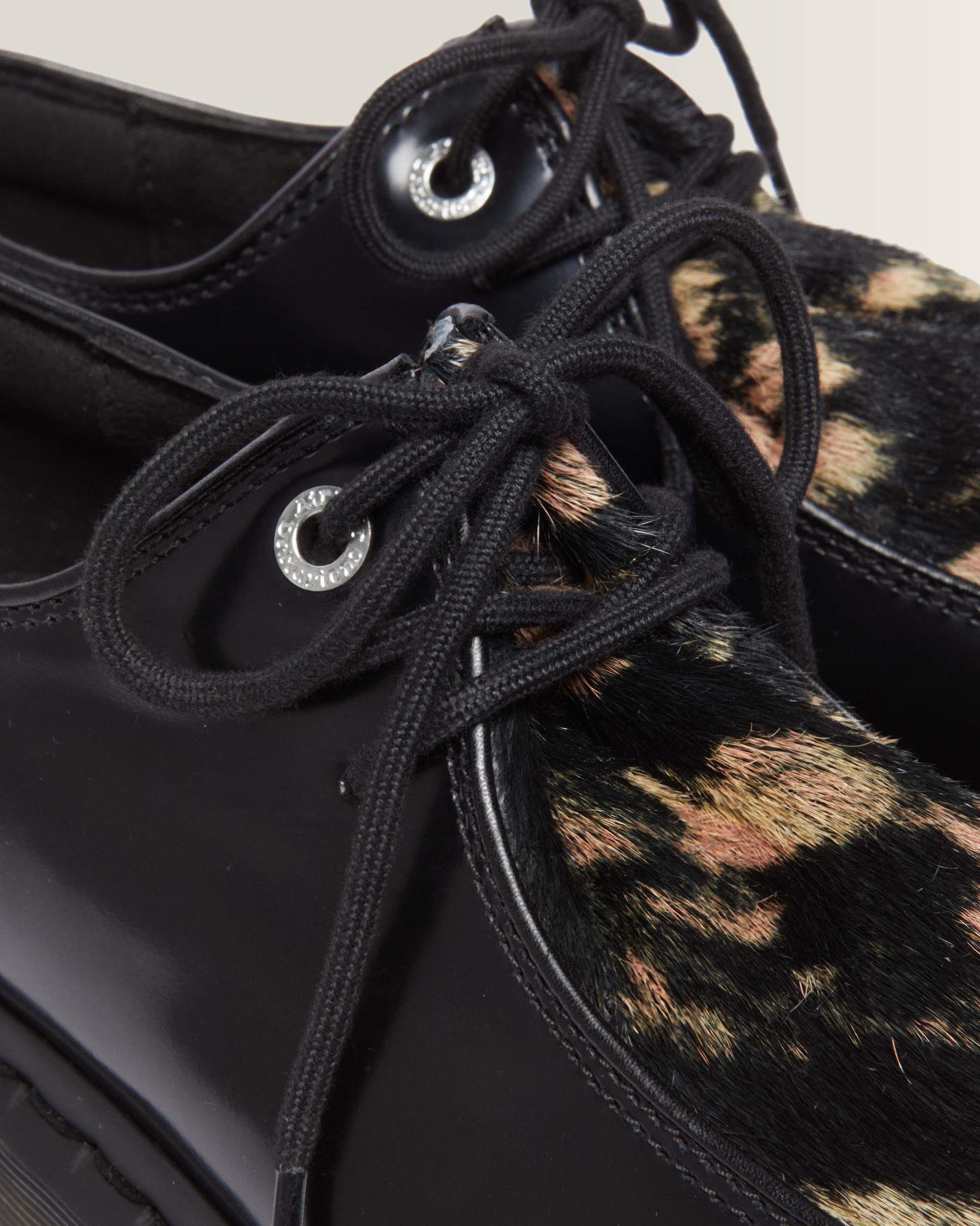 Zeffir 3-eye Hair-On Leather Bex Shoes in Black+Beige | Dr. Martens™
