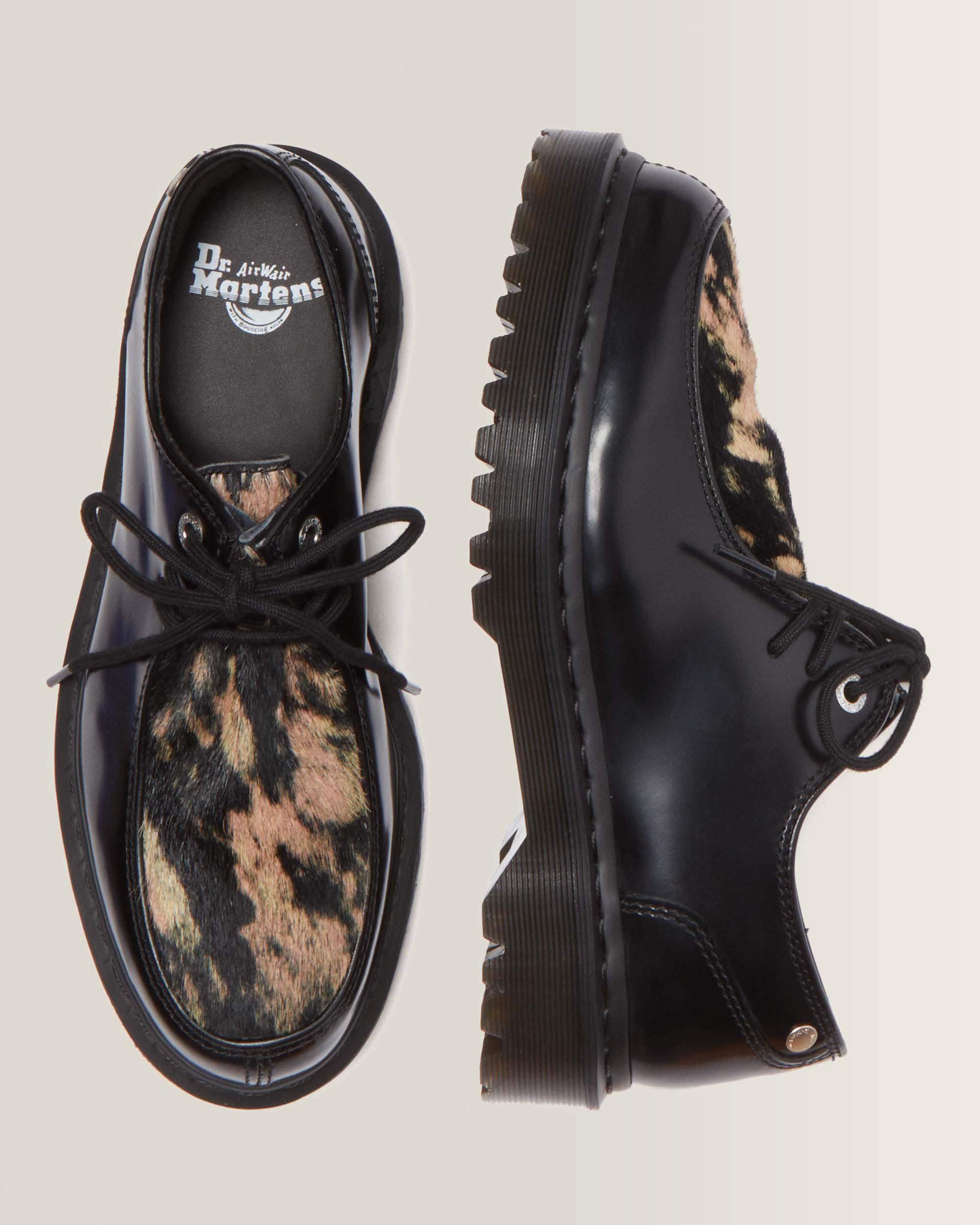 Zeffir 3-eye Hair-On Leather Bex Shoes in Black+Beige | Dr. Martens™