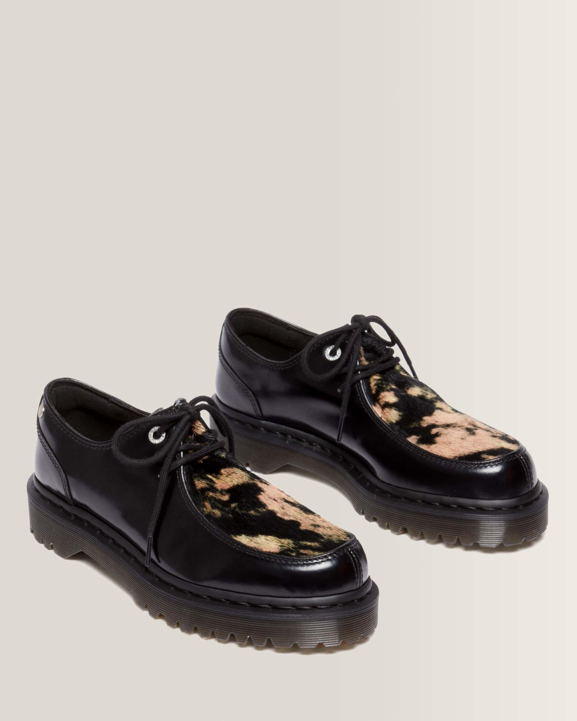 Zeffir 3-eye Hair-On Leather Bex Shoes in Black+Beige | Dr. Martens™