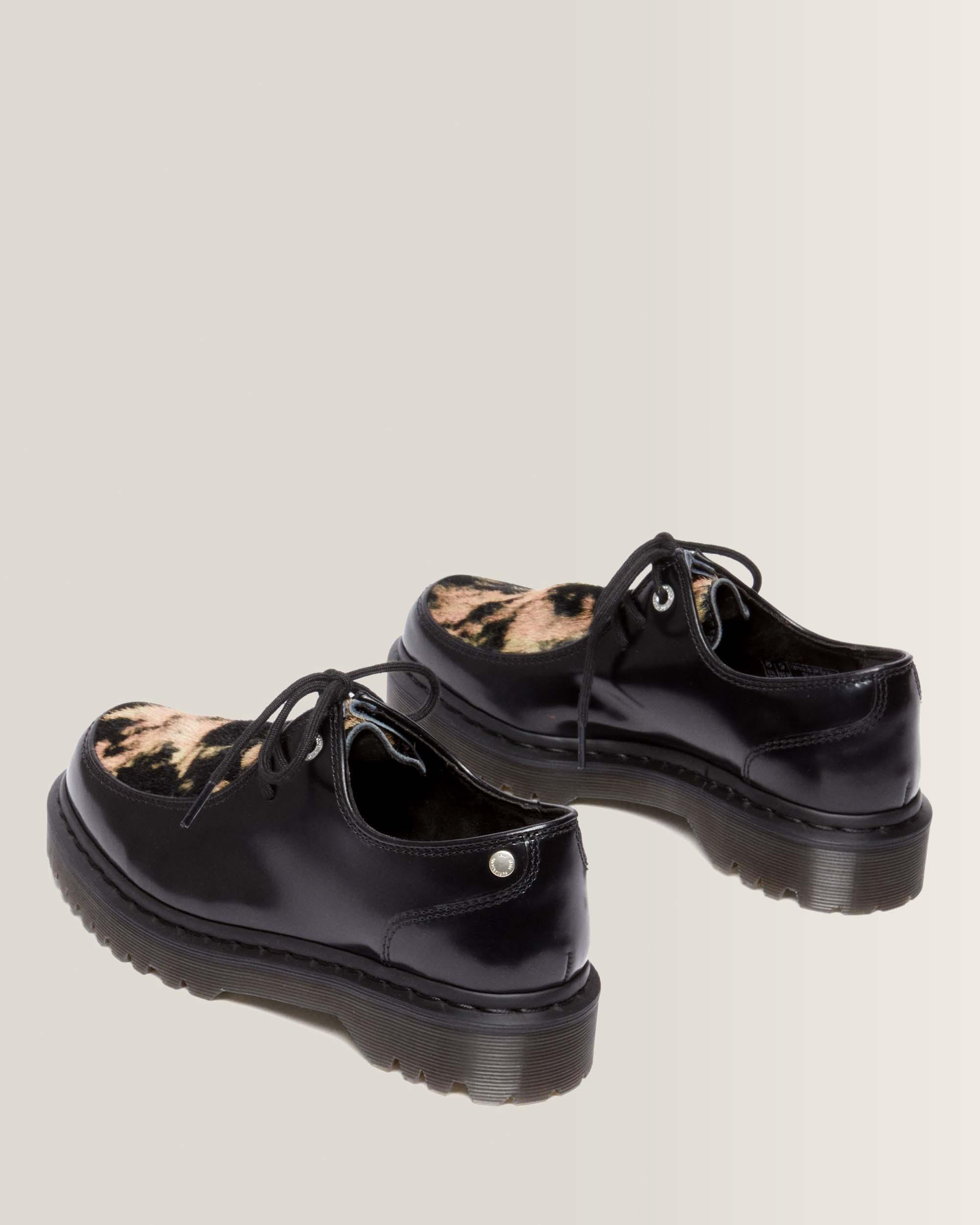 Zeffir 3-eye Hair-On Leather Bex Shoes in Black+Beige | Dr. Martens™
