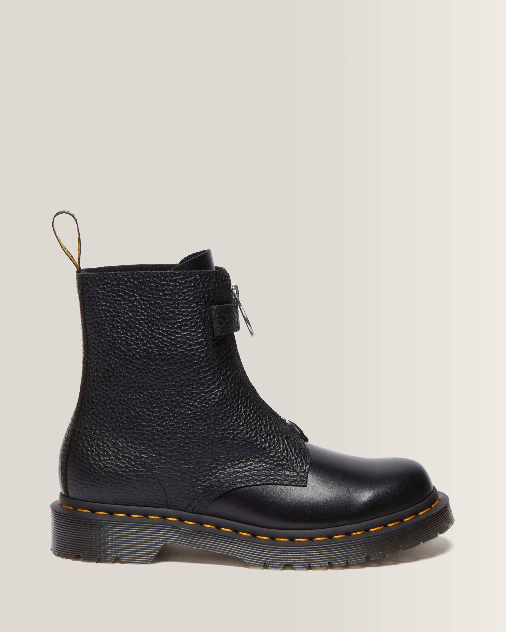 1460 Pascal Front Zip Leather Boots in Black | Dr. Martens™