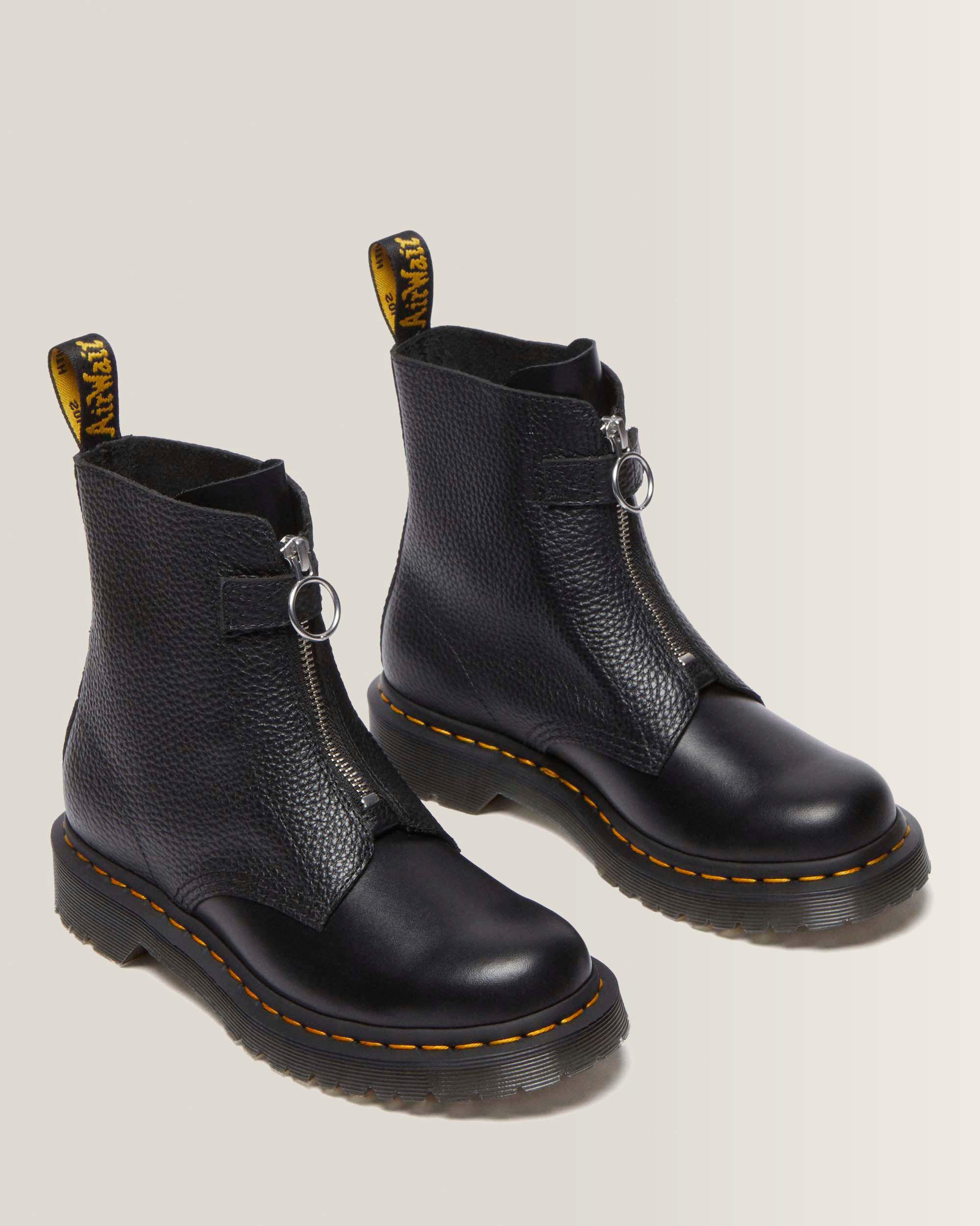 1460 Pascal Front Zip Leather Boots in Black | Dr. Martens™