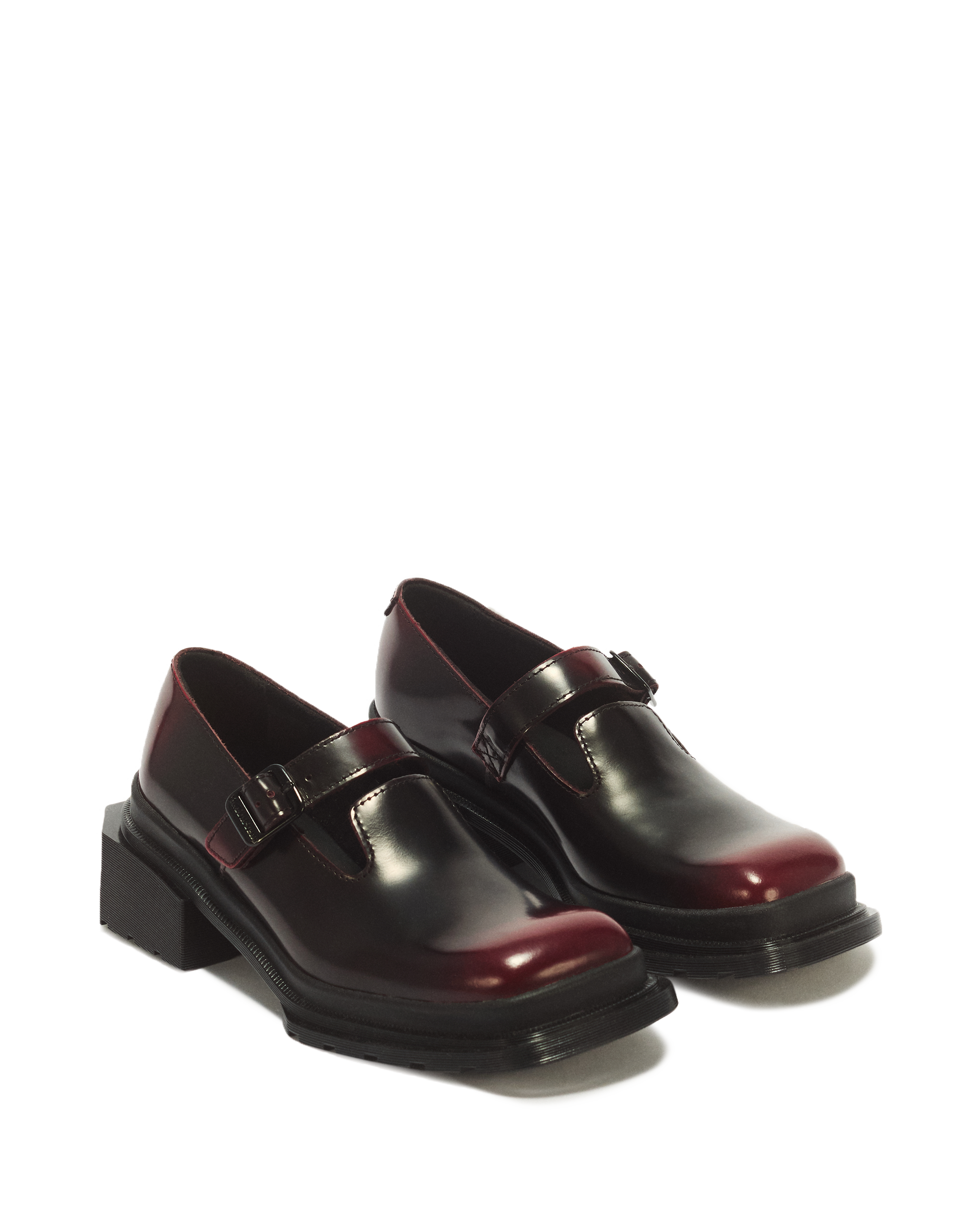 Maybole Square Toe Leather Mary Jane Shoes in Black+Cherry Red