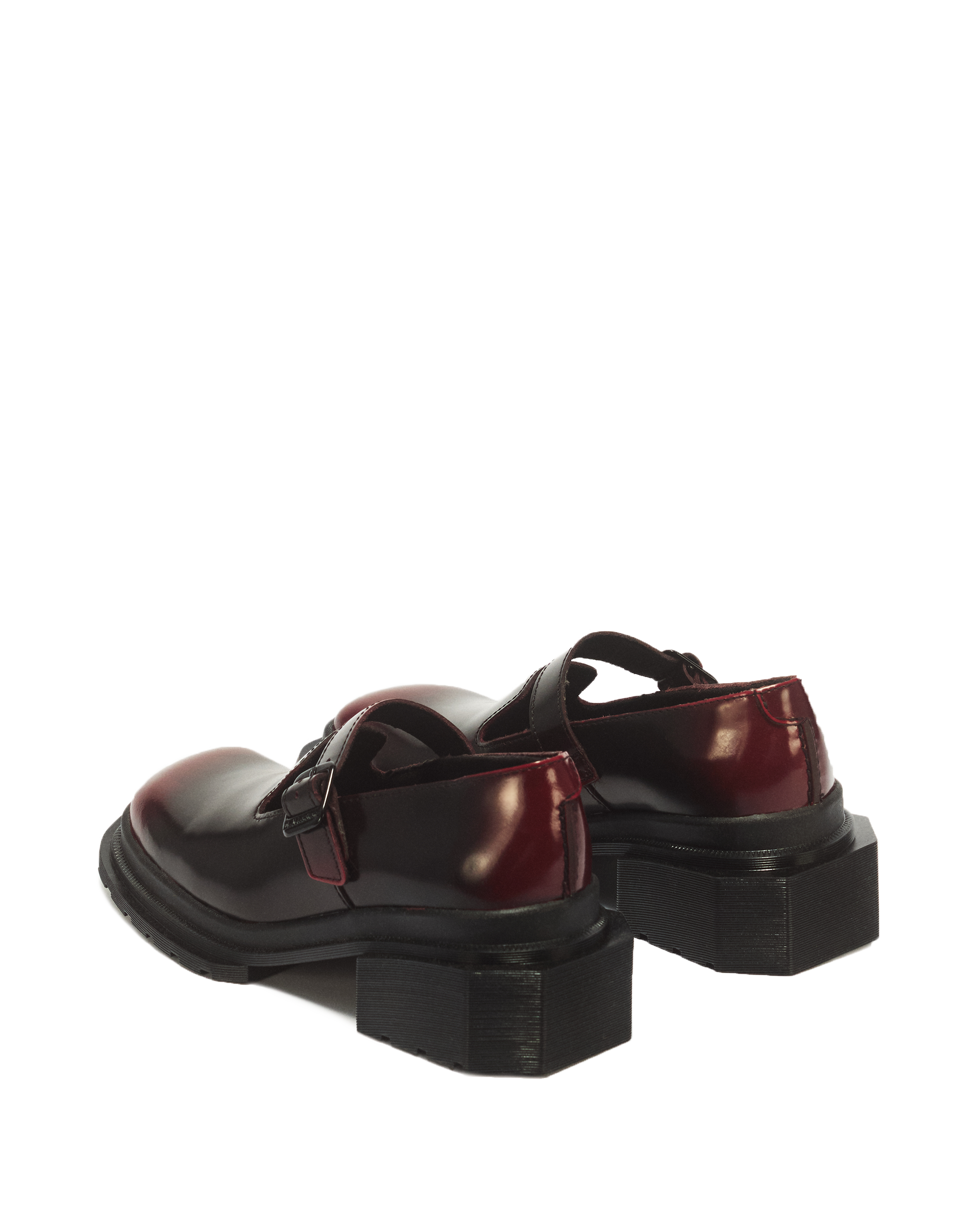 Maybole Square Toe Leather Mary Jane Shoes in Black+Cherry Red