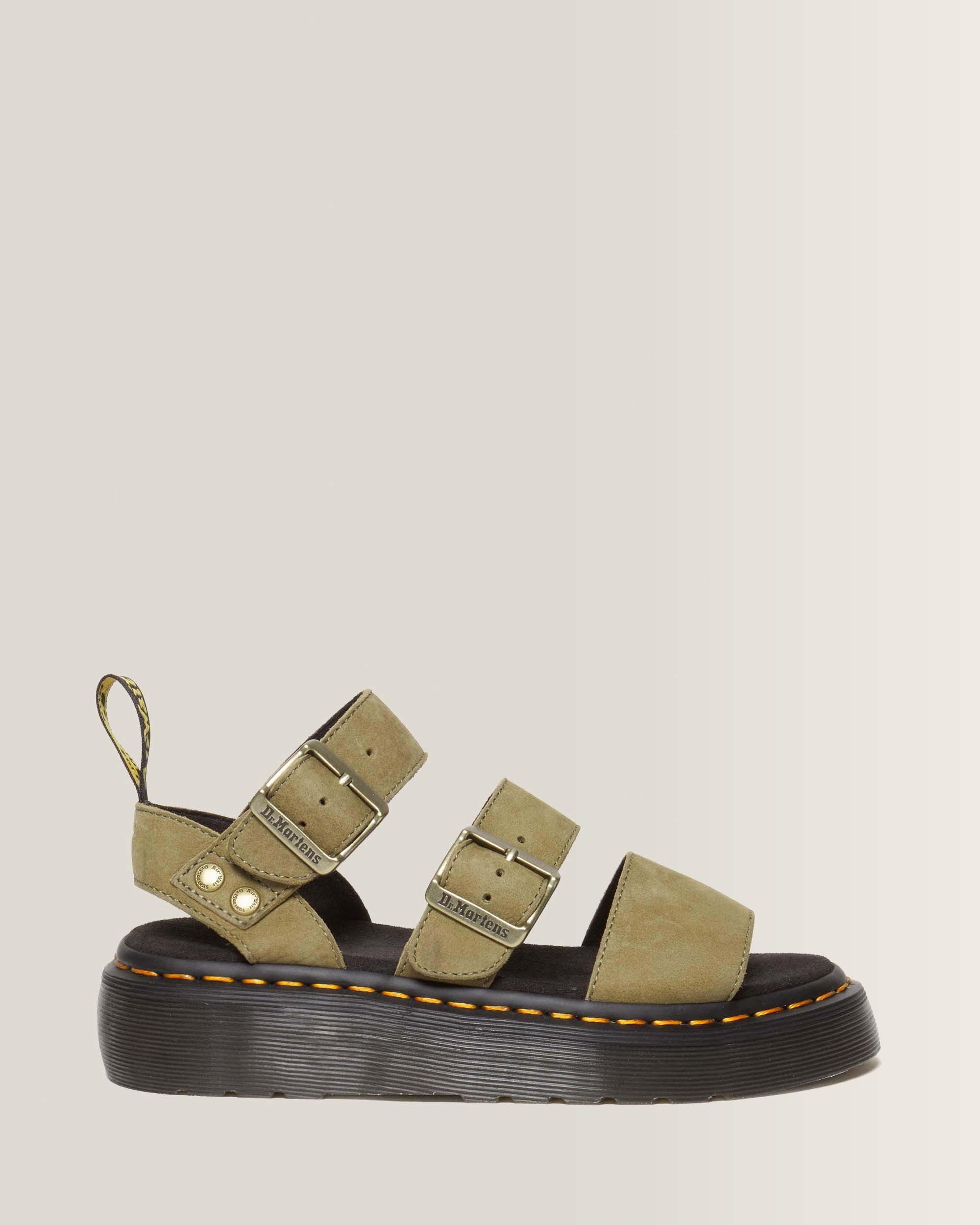 Gryphon Tumbled Nubuck Leather Platform Sandals in Muted Olive