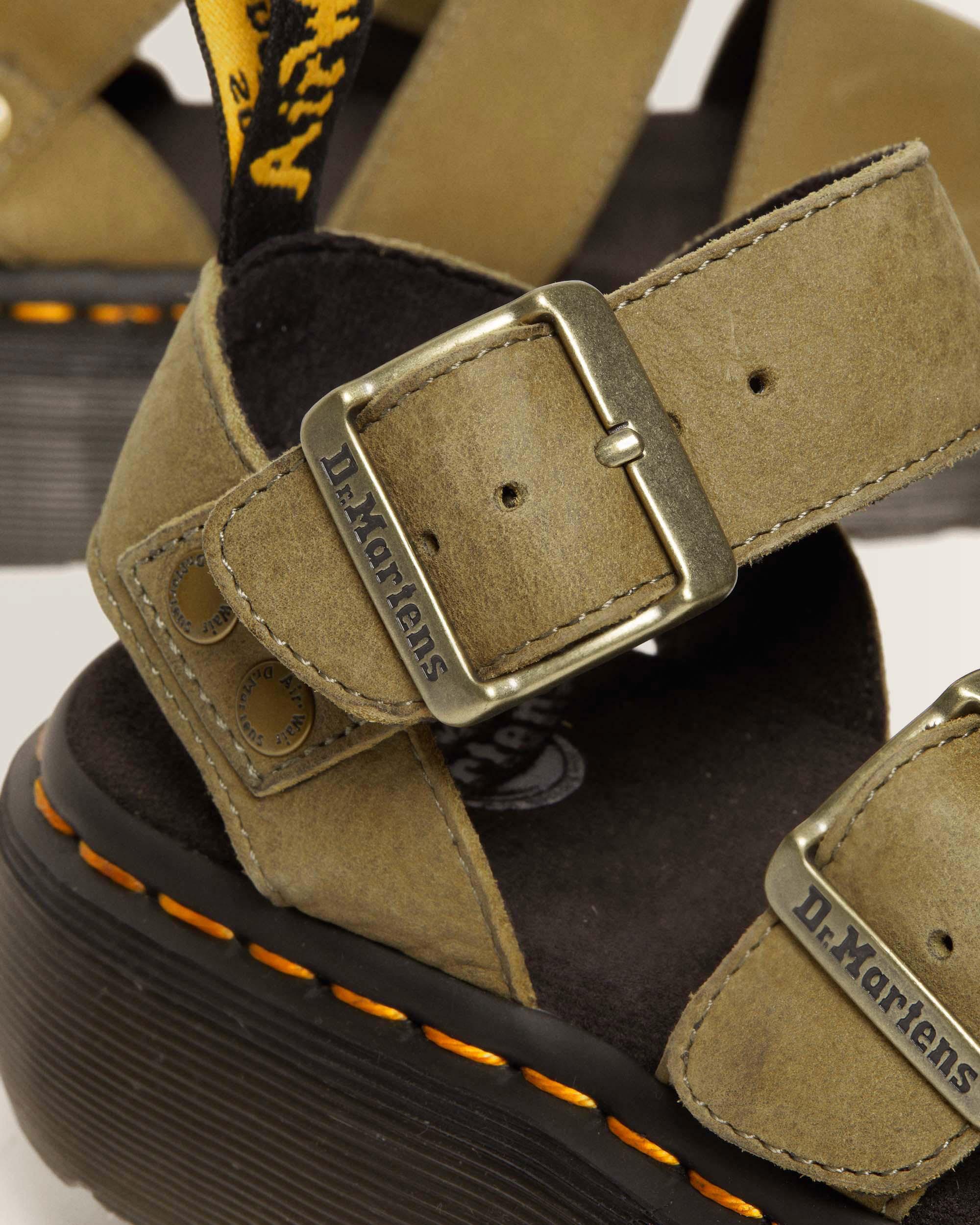 Gryphon Tumbled Nubuck Leather Platform Sandals in Muted Olive