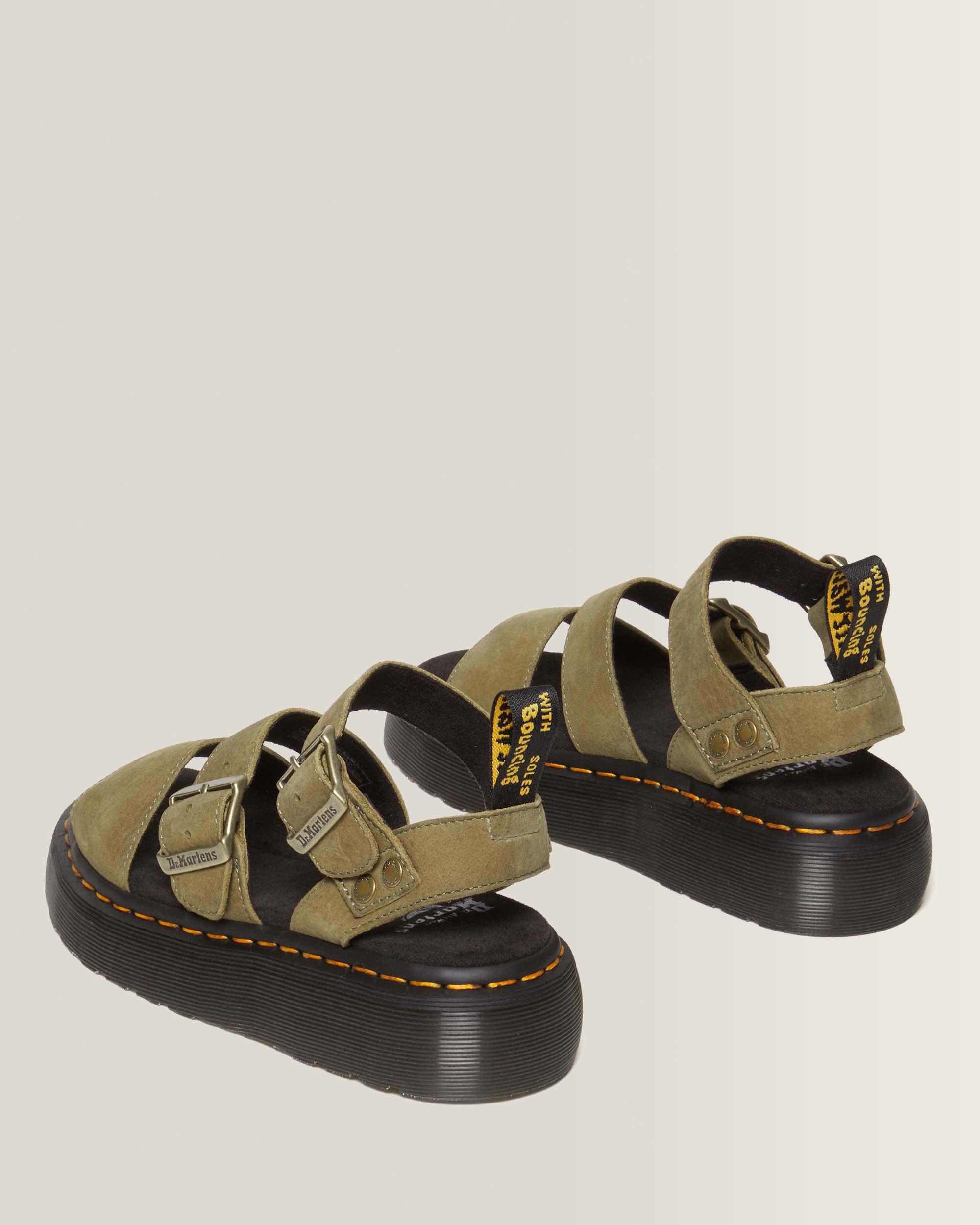 Gryphon Tumbled Nubuck Leather Platform Sandals in Muted Olive