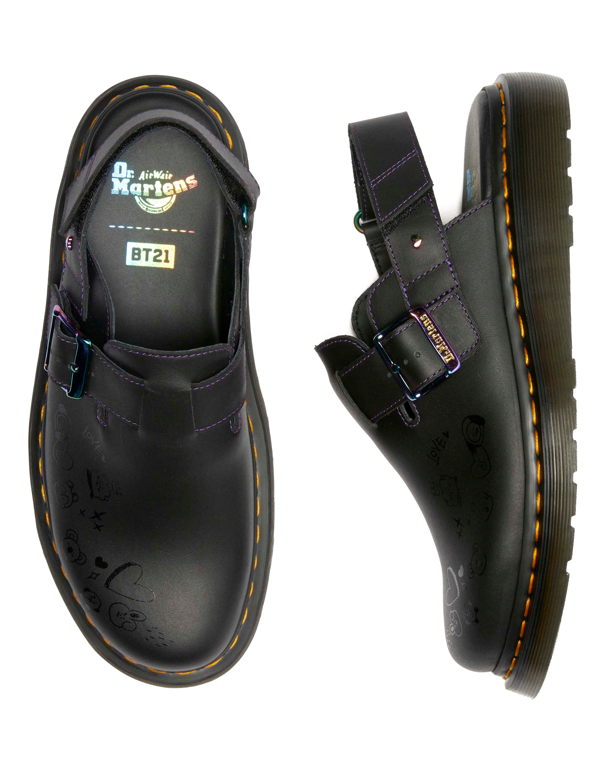 Jorge II BT21 Leather Slingback Mules in BLACK | Dr. Martens™