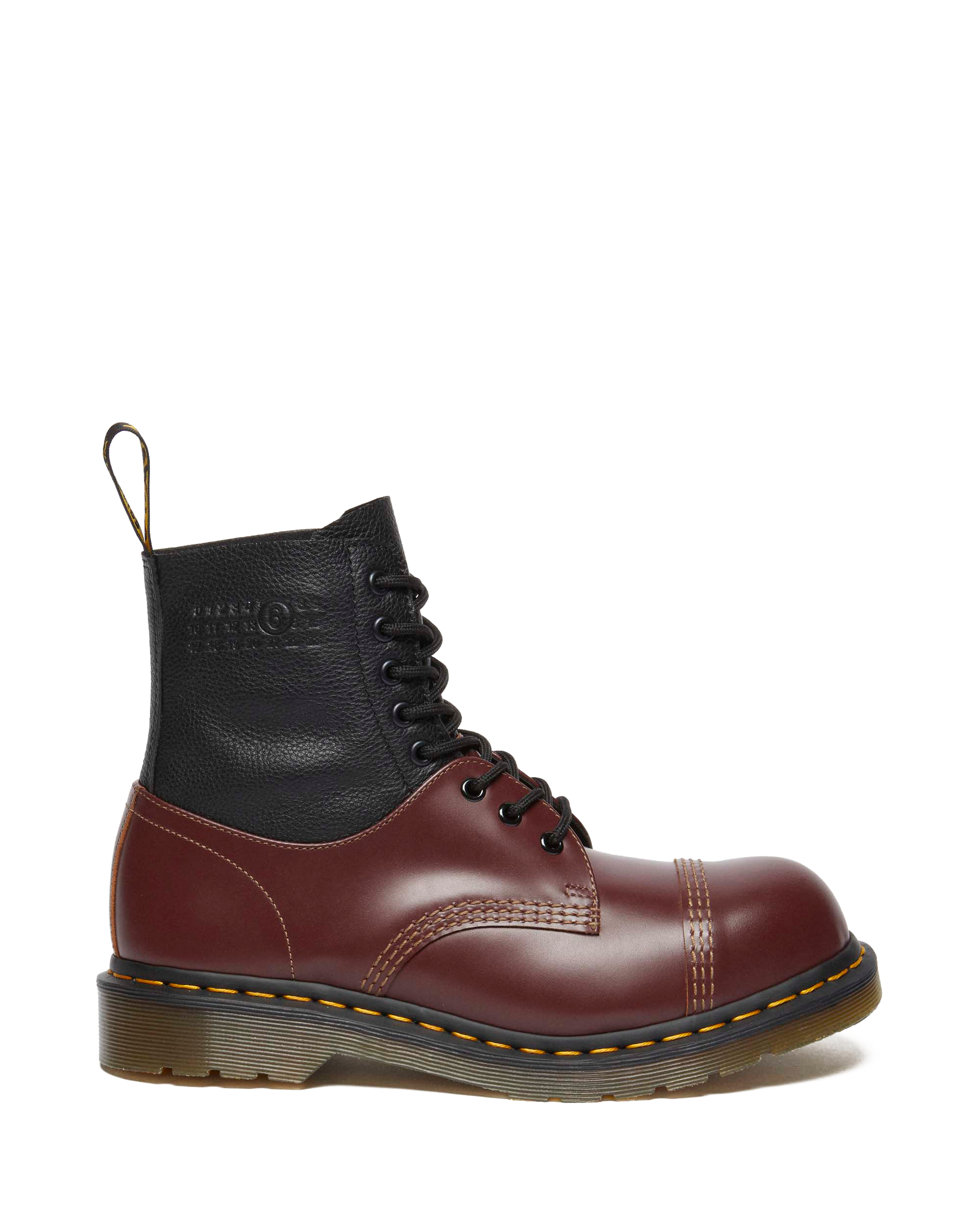 Dr. Martens 6ホール ブーツ バーガンディ【27cm】 1460 / 1461 MM6 Steel Toe Leather Boots in OXBLOOD+BLACK | Dr