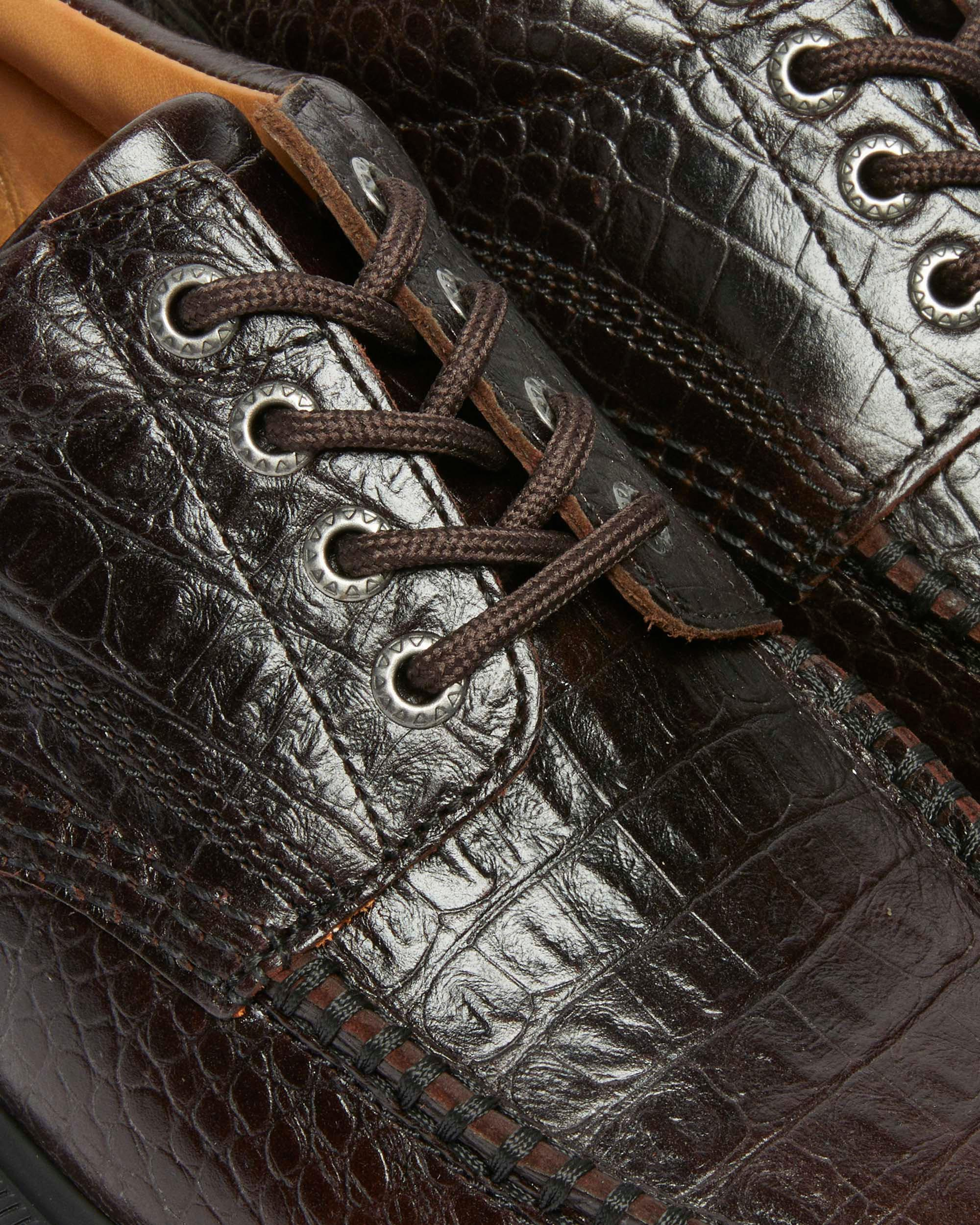 Lowell Crocodile Analine Leather Moc Toe Shoes in Dark Brown | Dr