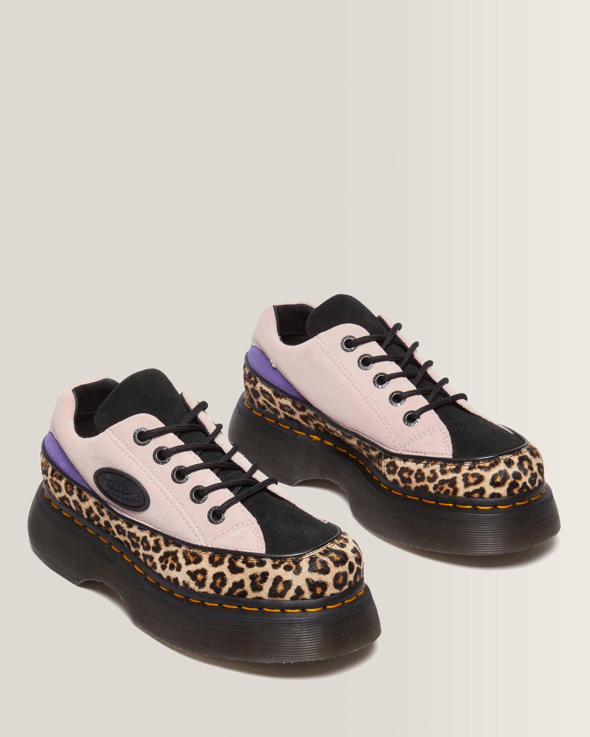 Scarpe Buzz a 5 occhielli in camoscio e pelle leopardata