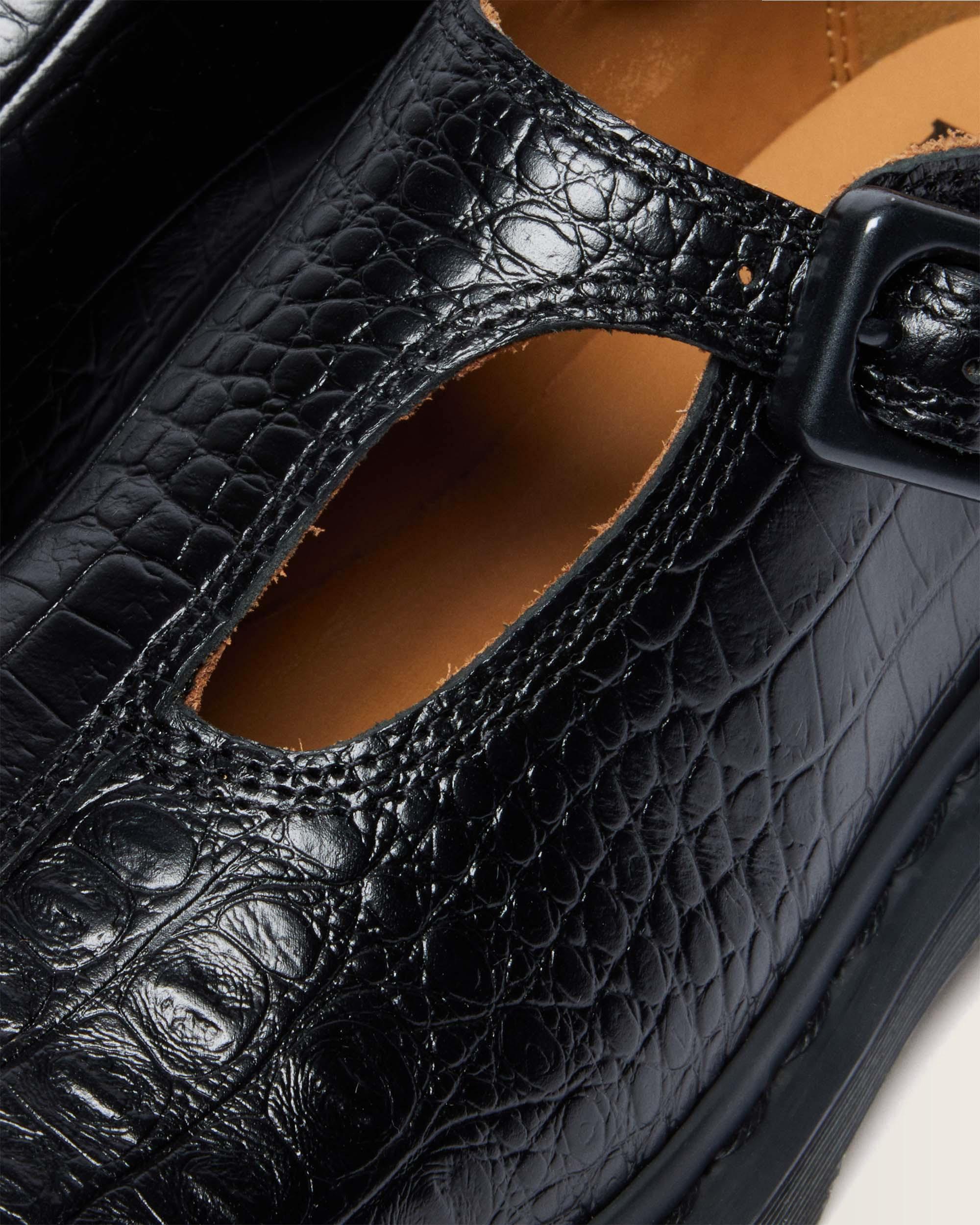 Rejena Mary Jane Croc Emboss Leather Shoes in Black | Dr. Martens™