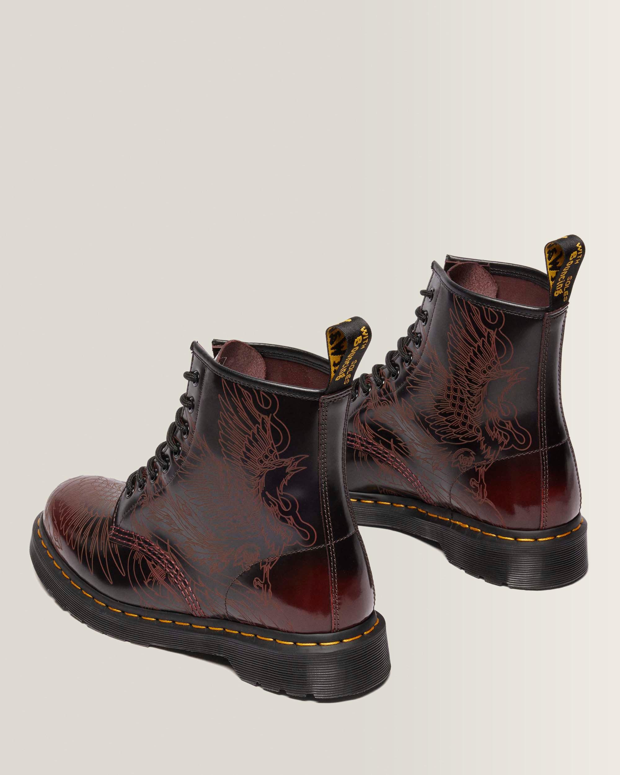 Dr. Martens バーガンディ ハイカットブーツ 1460 Phoenix Arcadia Rub Off Leather Boots in Cherry Red Arcadia