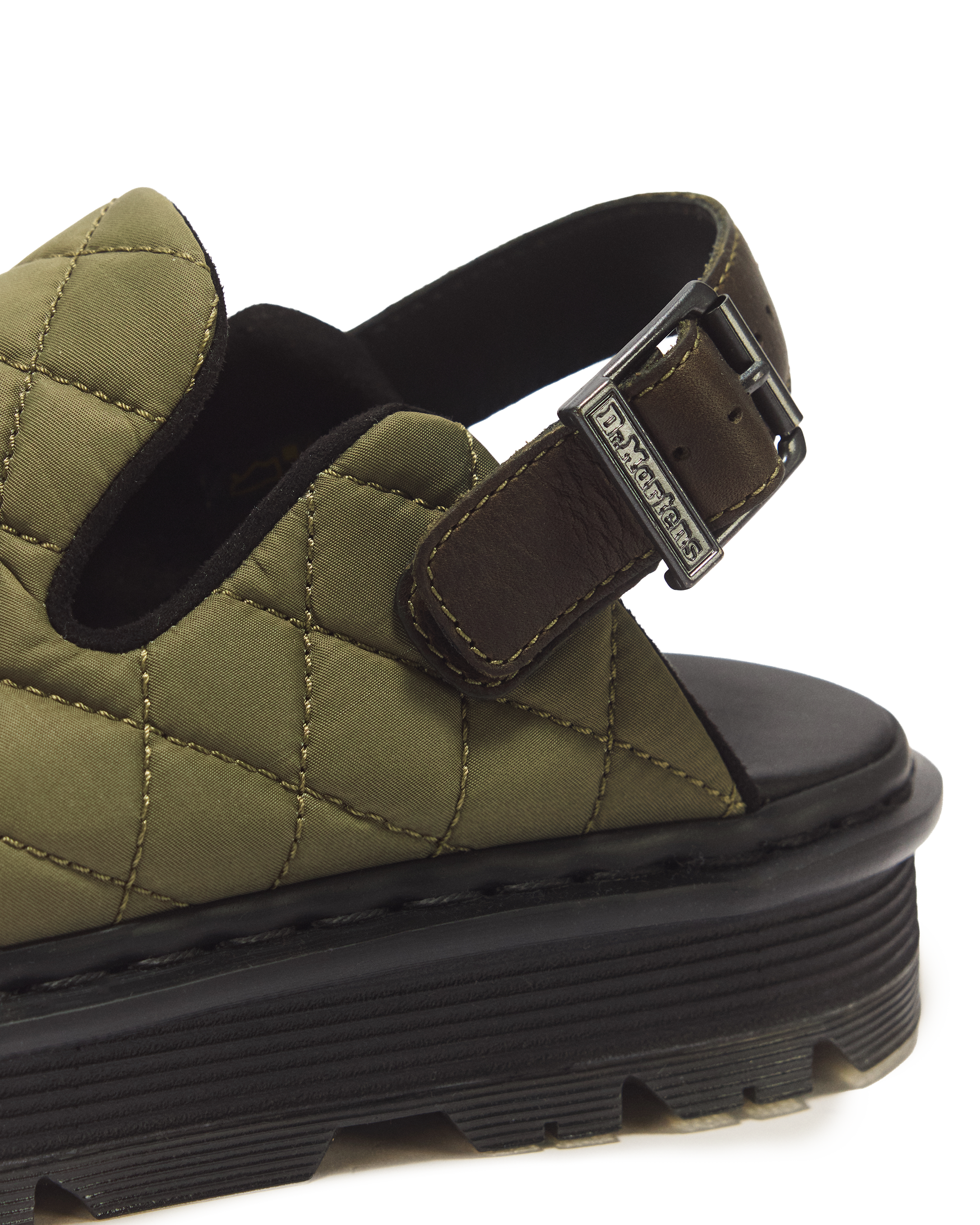 Zebzag Quilted Canvas Platform Mules in DMs Olive Green | Dr. Martens™