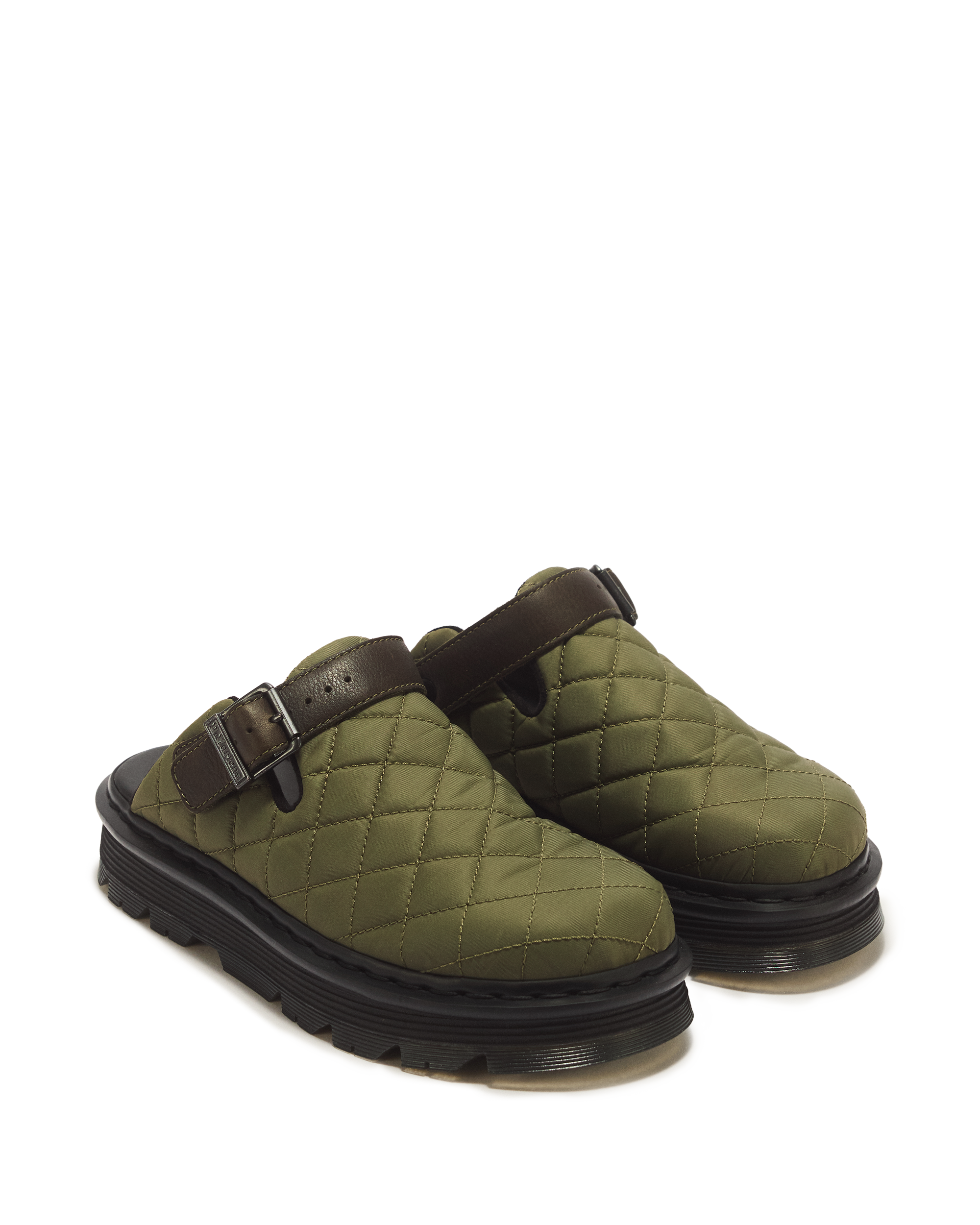 Zebzag Quilted Canvas Platform Mules in DMs Olive Green | Dr. Martens™