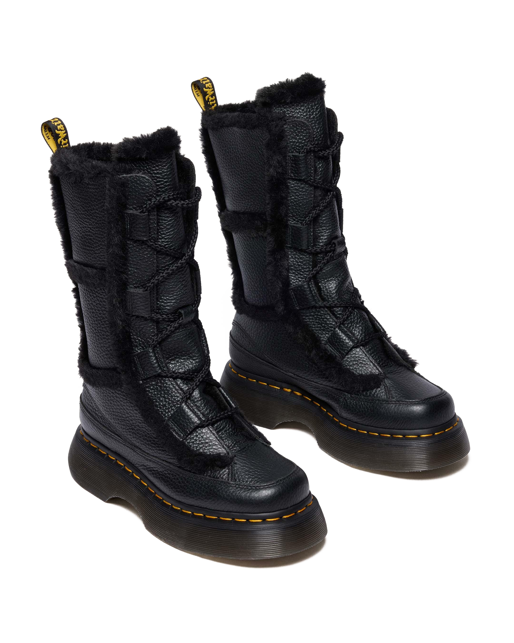 Buzz Lace Up Faux Fur Lined Milled Nappa Leather Boots in Black