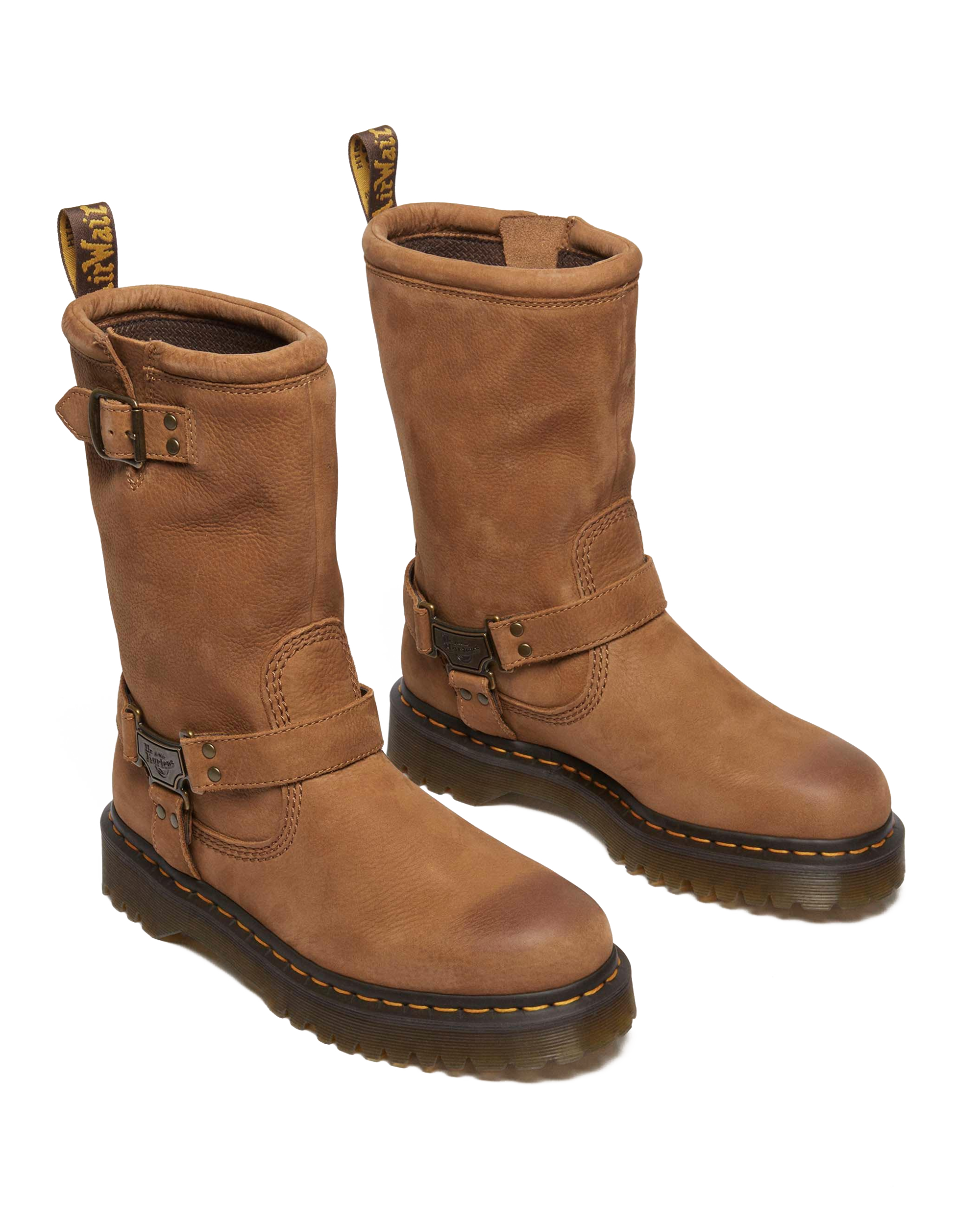 Anistone Hi Tumbled Nubuck Biker Boots in Desert Brown | Dr. Martens™