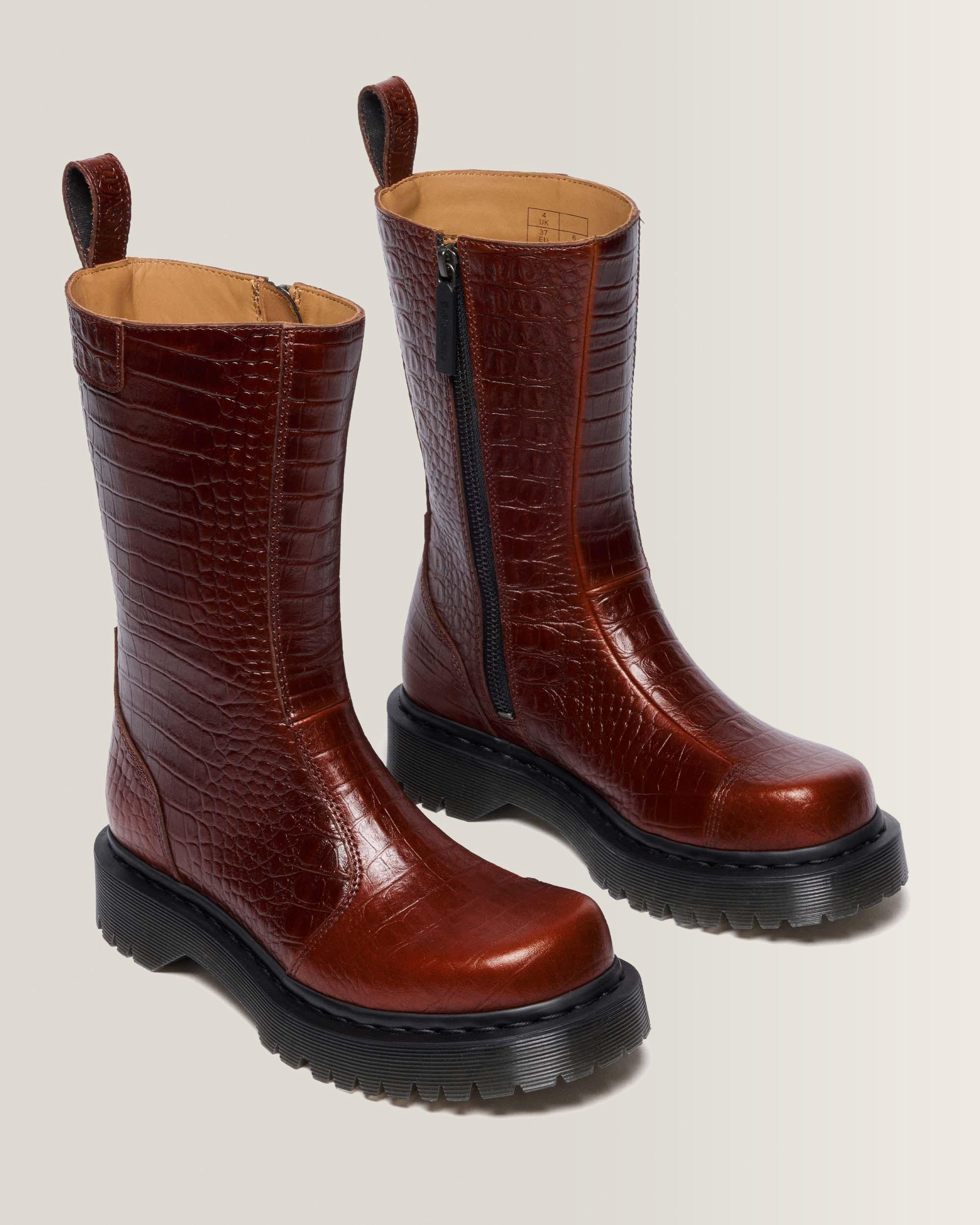Rejena Croc Emboss Leather Boots in Mocha Brown | Dr. Martens™