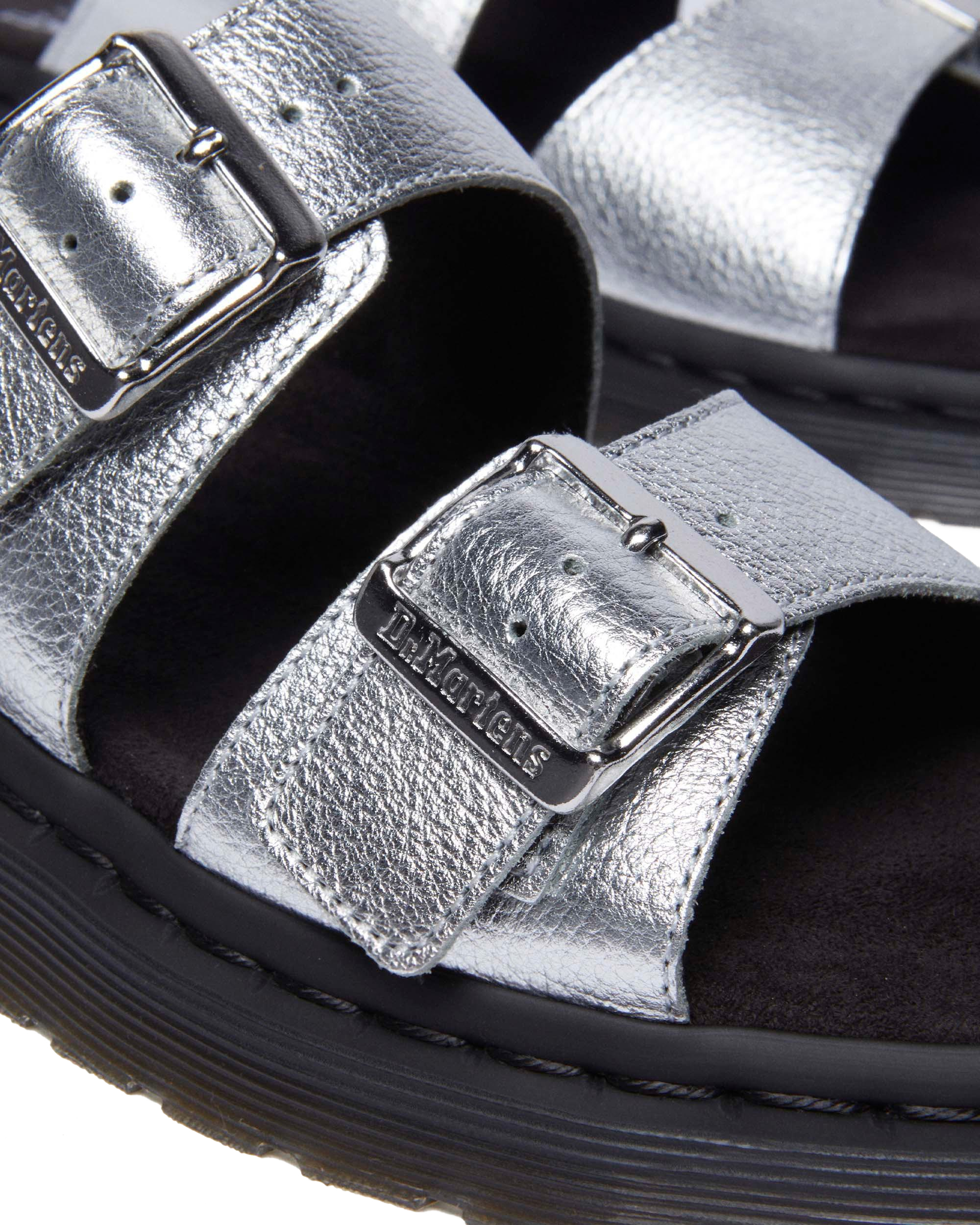 Josef Metallic Leather Slide Sandals in Metallic | Dr. Martens™
