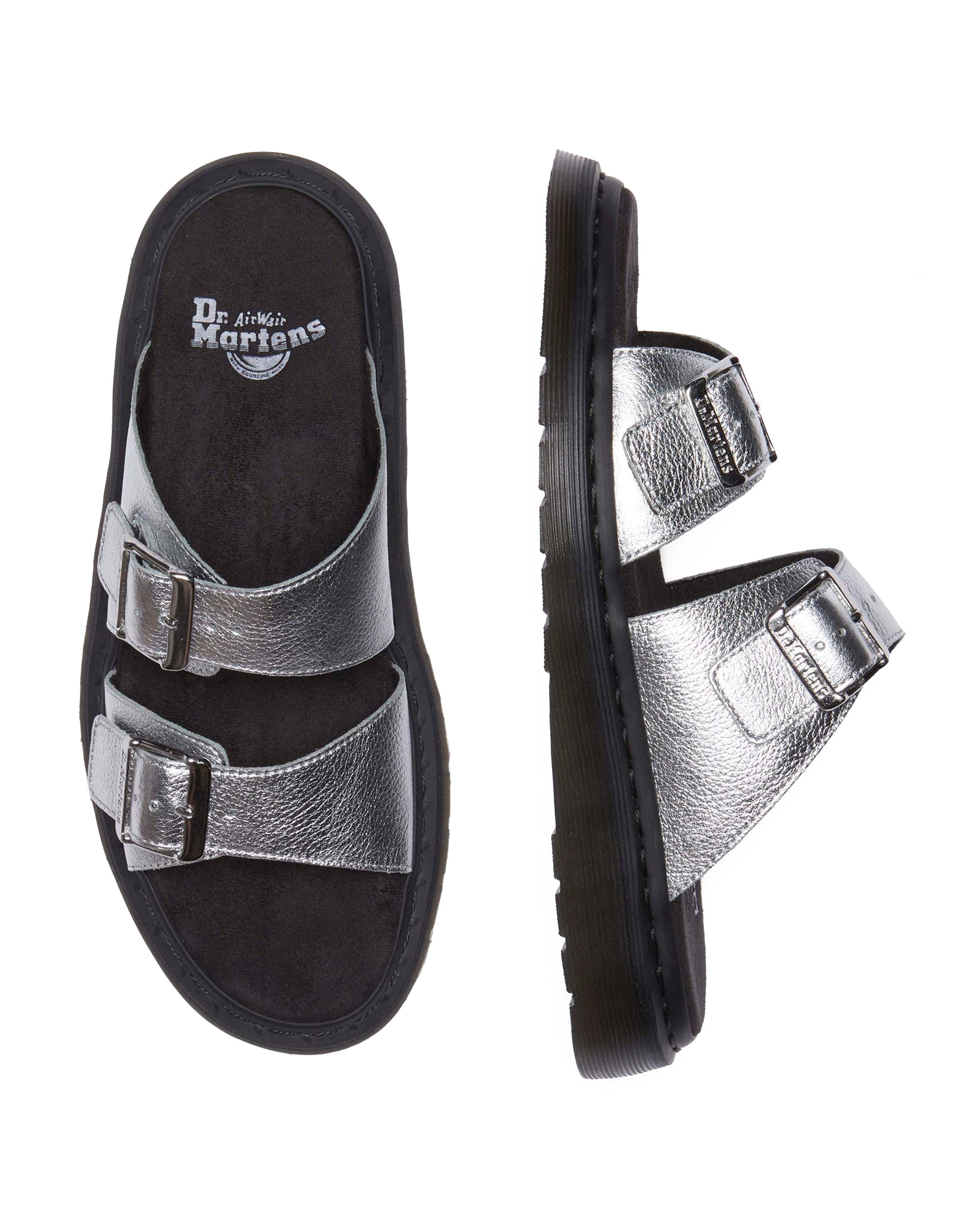 Josef Metallic leren slide-sandalen