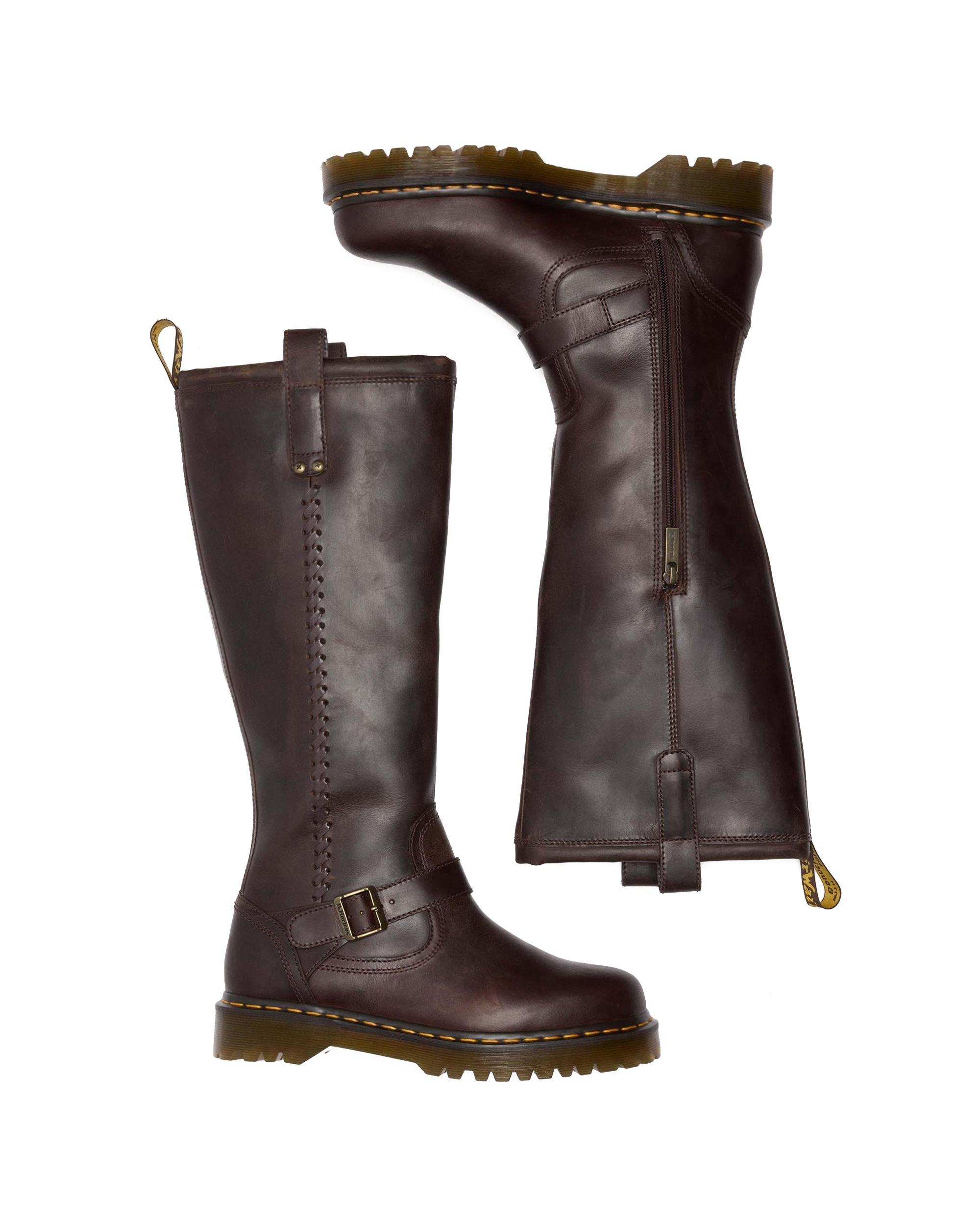 Anistone Knee High Crazy Horse Biker Boots in Dark Brown | Dr