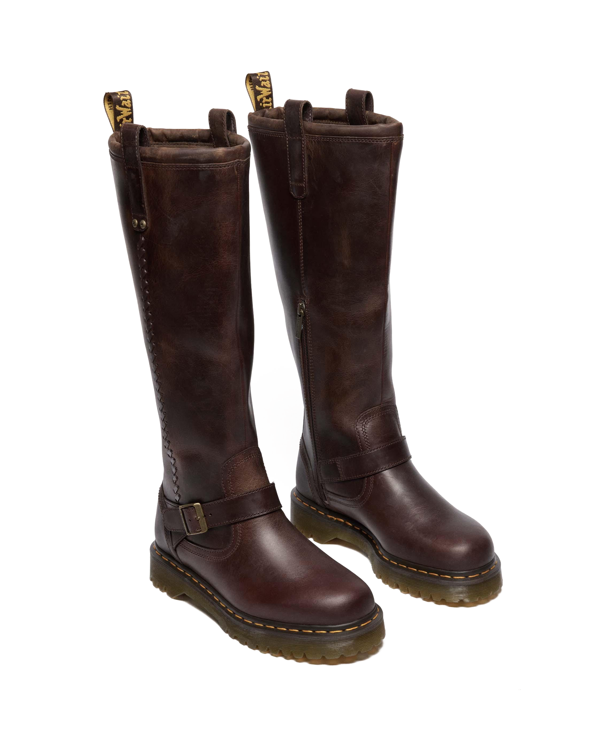 Anistone Knee High Crazy Horse Leather Biker Boots