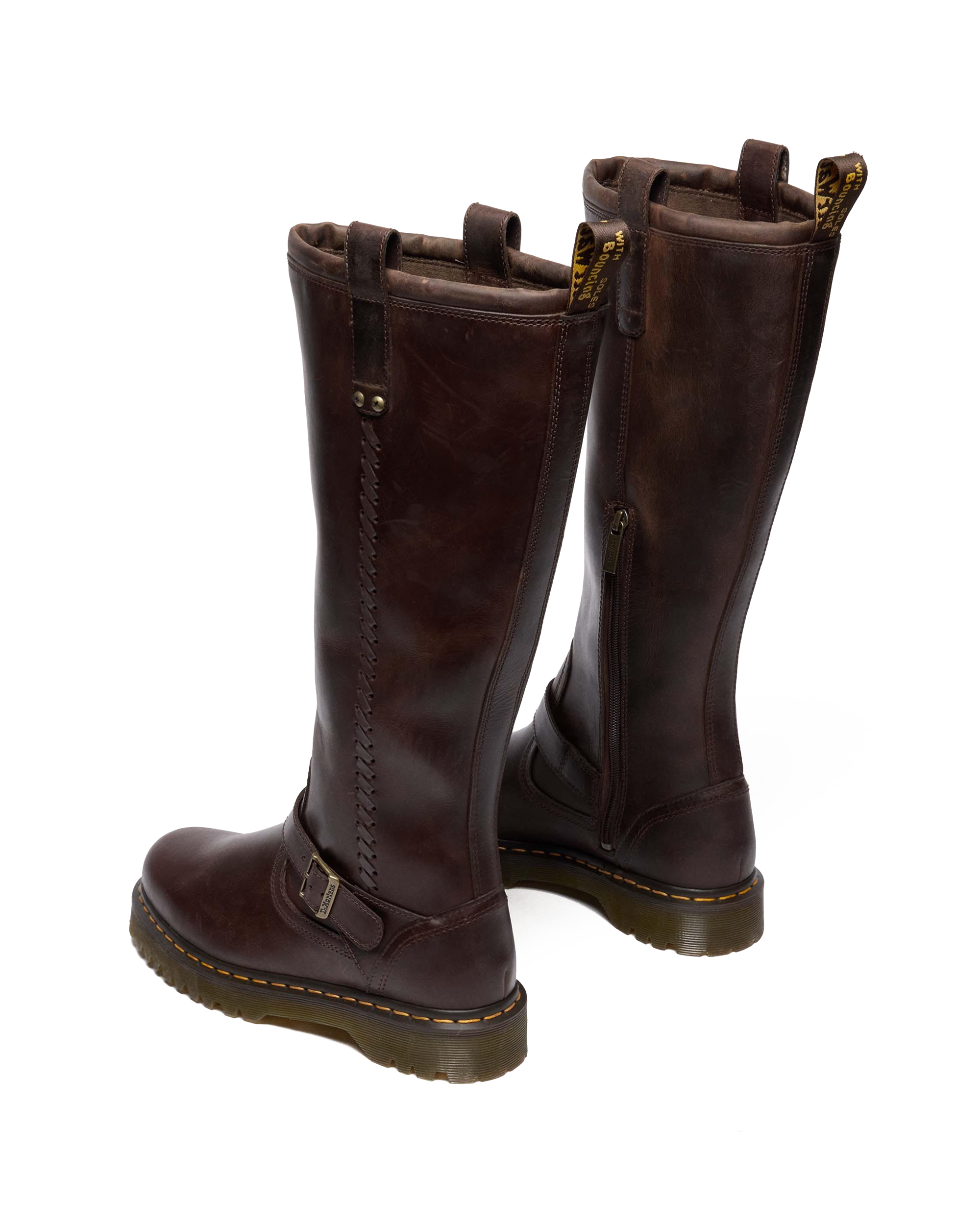 Anistone Knee High Crazy Horse Leather Biker Boots