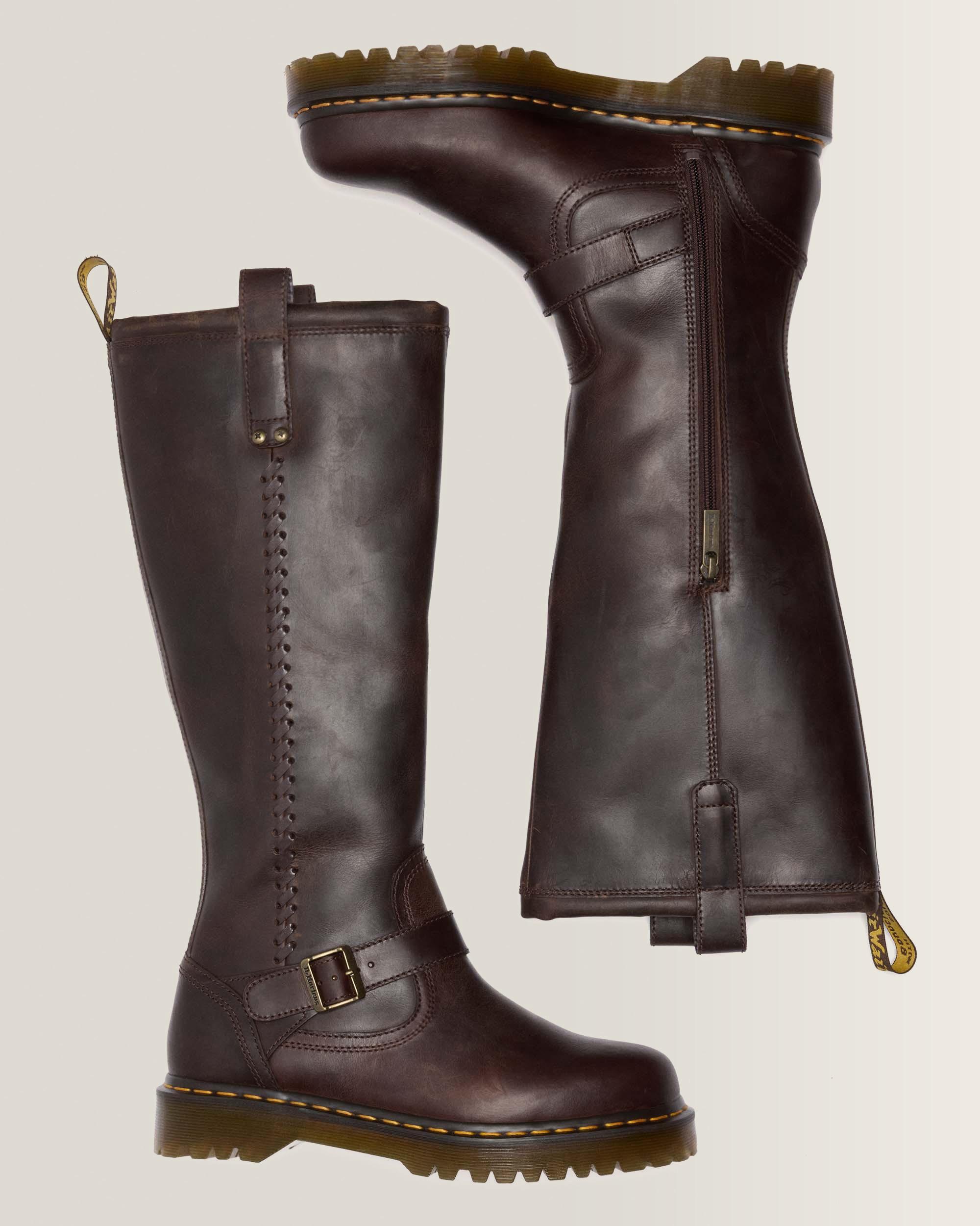 Anistone Knee High Crazy Horse Leather Biker Boots