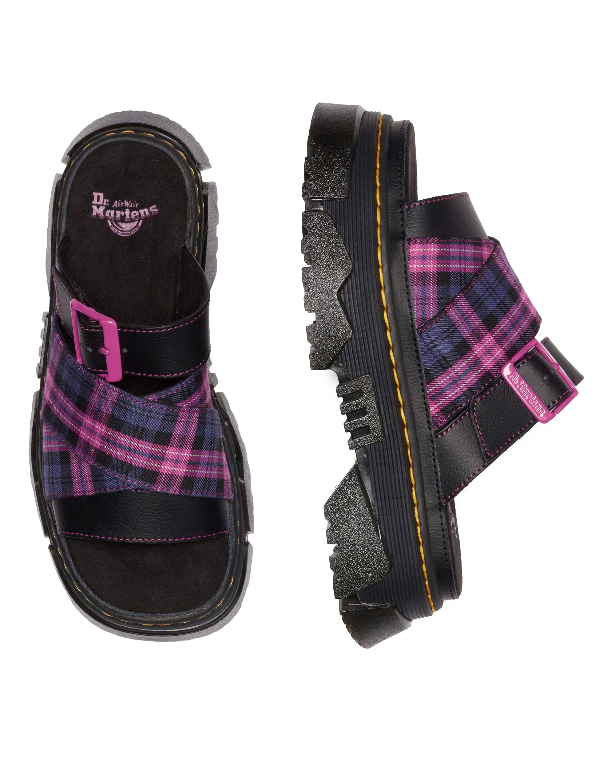 Dr. Martens MATTISON サンダル チェック柄ＵＫ4 MATTISON SLIDE in BLACK+PINK MULTI | Dr. Martens™