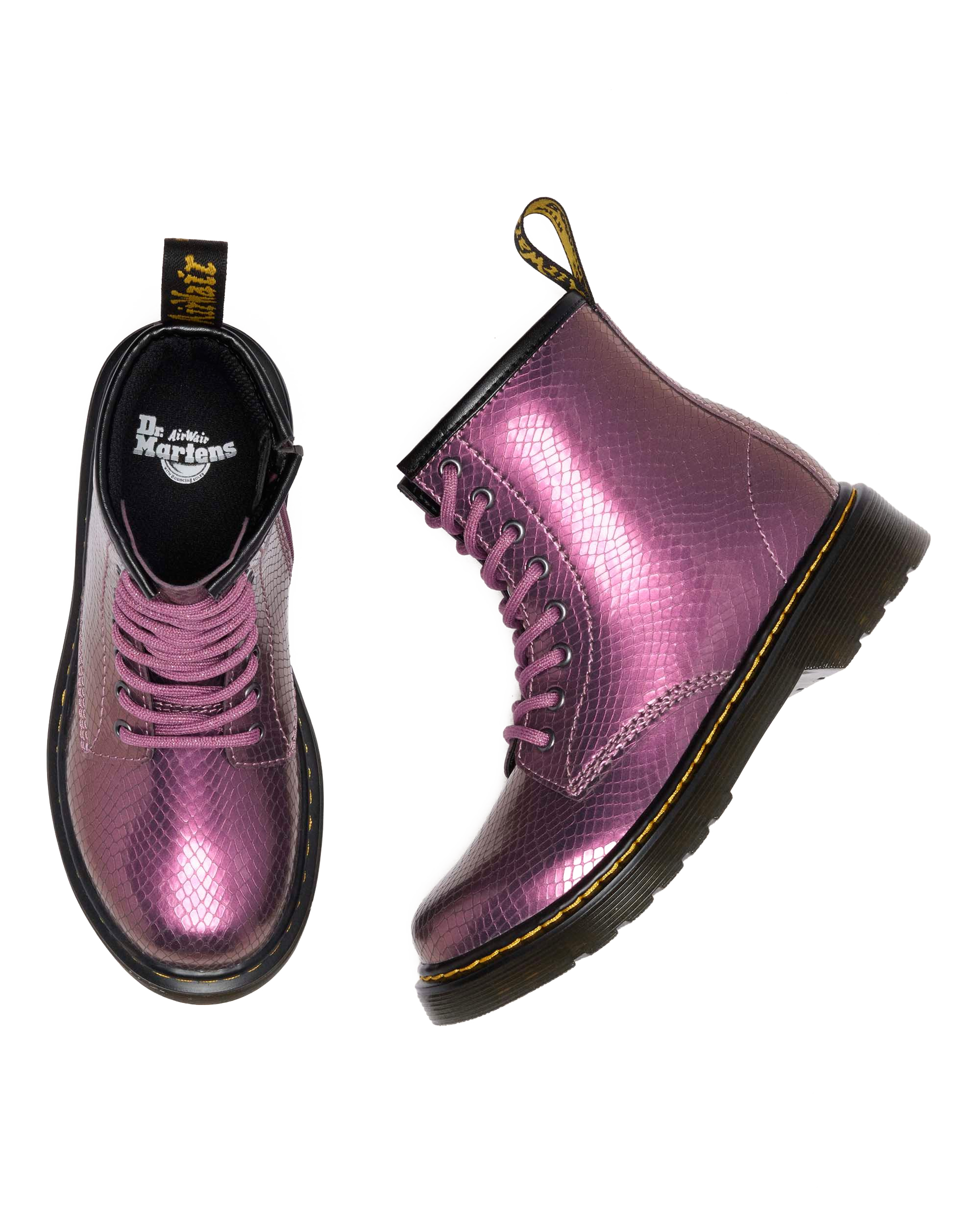 Stivali Junior in pelle goffrata iridescente stile serpente