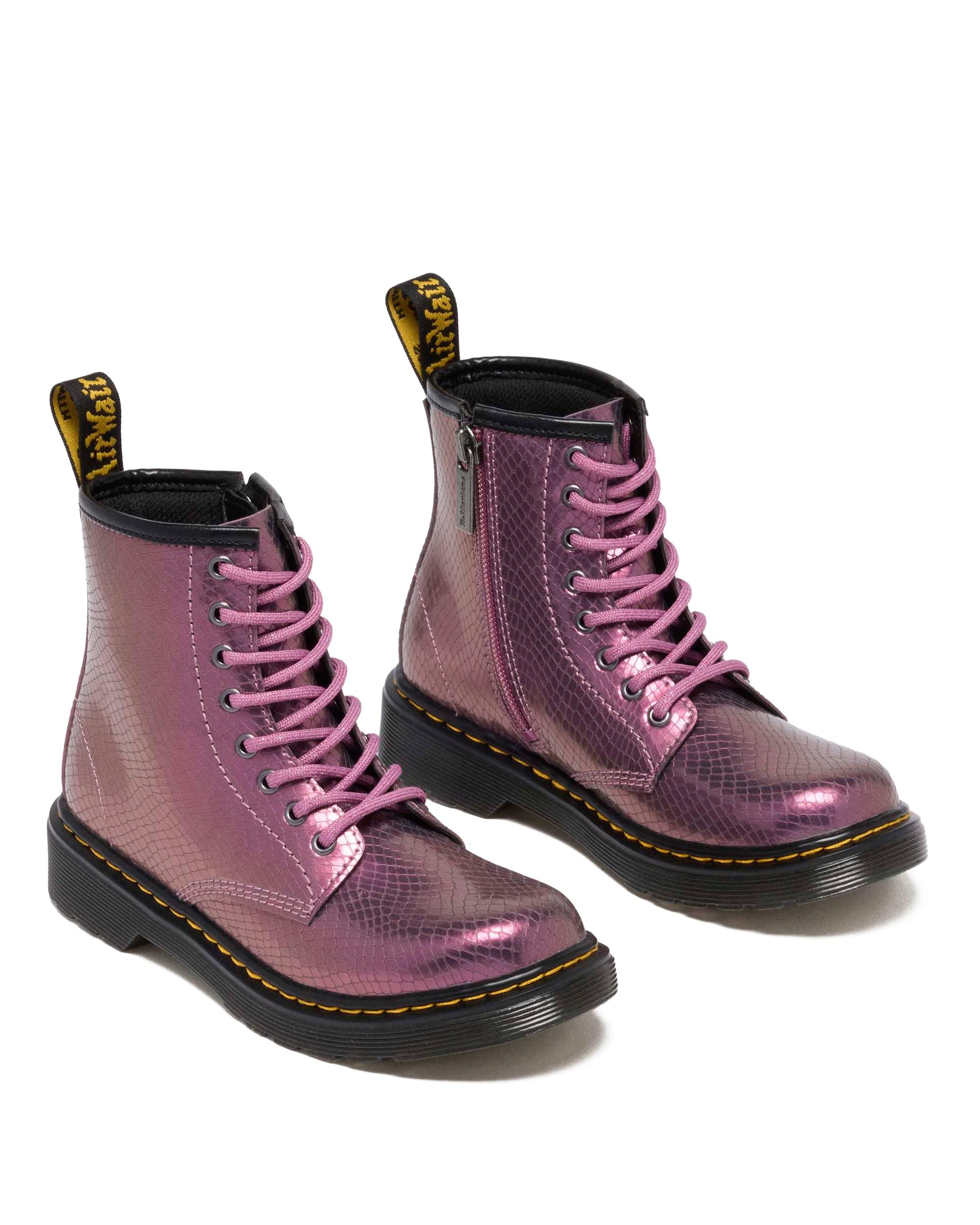 Stivali Junior in pelle goffrata iridescente stile serpente