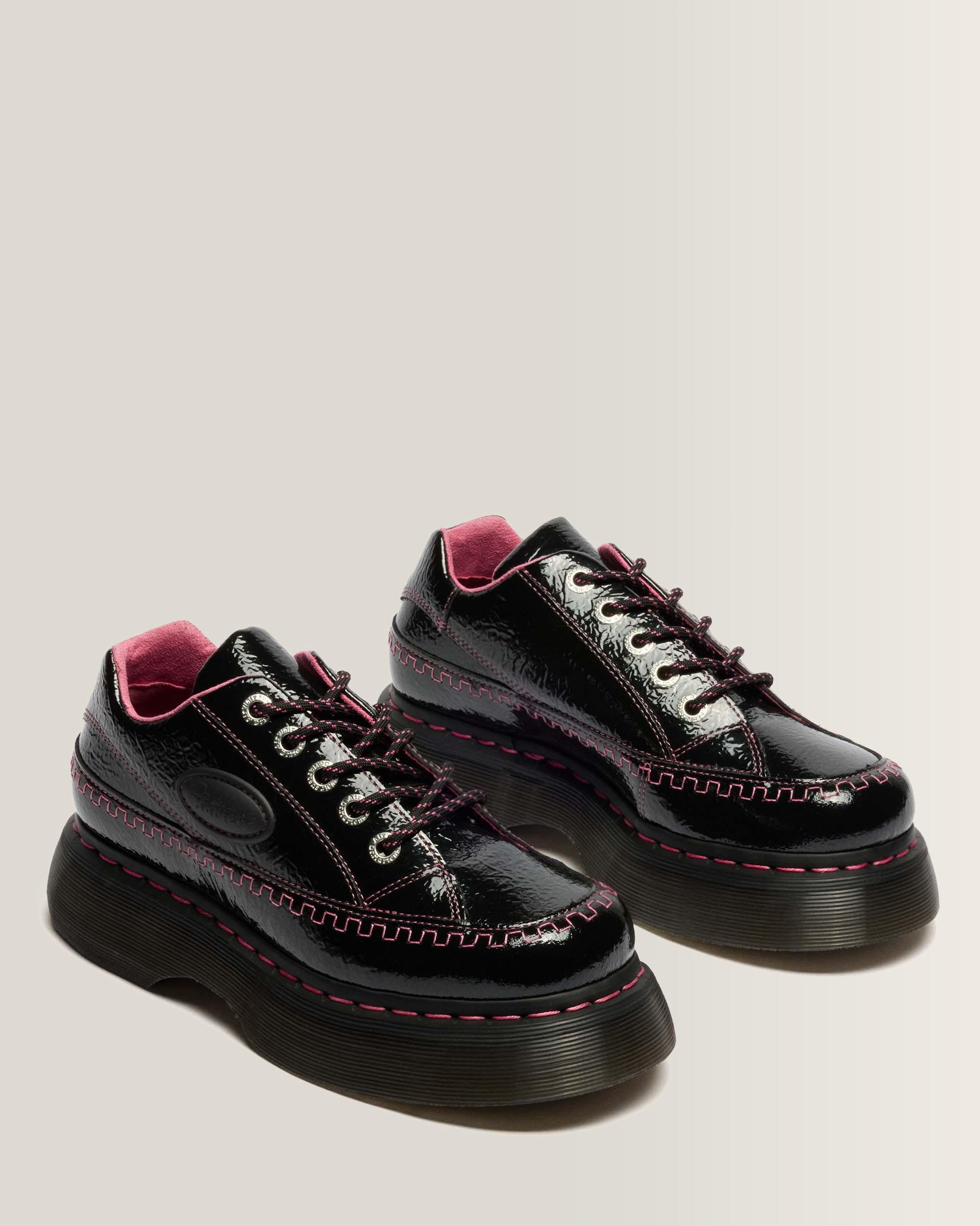 Buzz 5-Eye Distressed Patent Leather Shoes