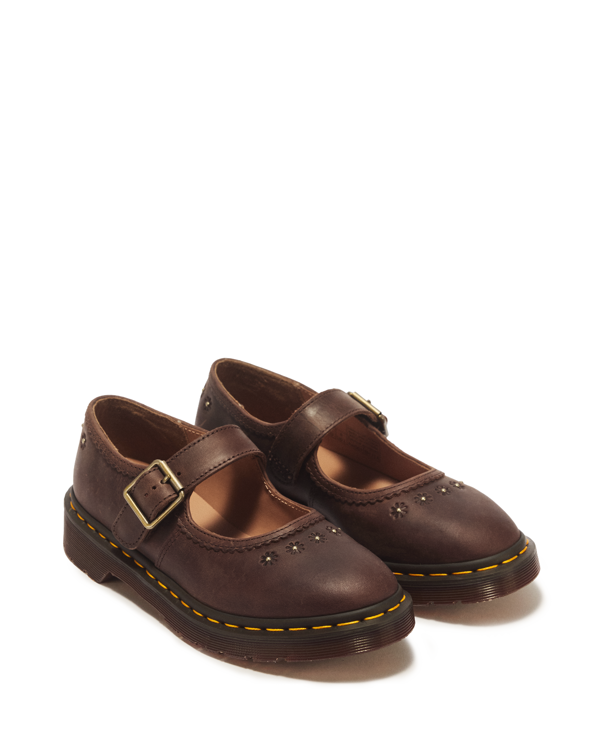 Dr. Martens メリージェーンシューズ　ヒール　24.5 25 UK6 Mary Jane Flower Crazy Horse Leather Shoes in DARK BROWN | Dr